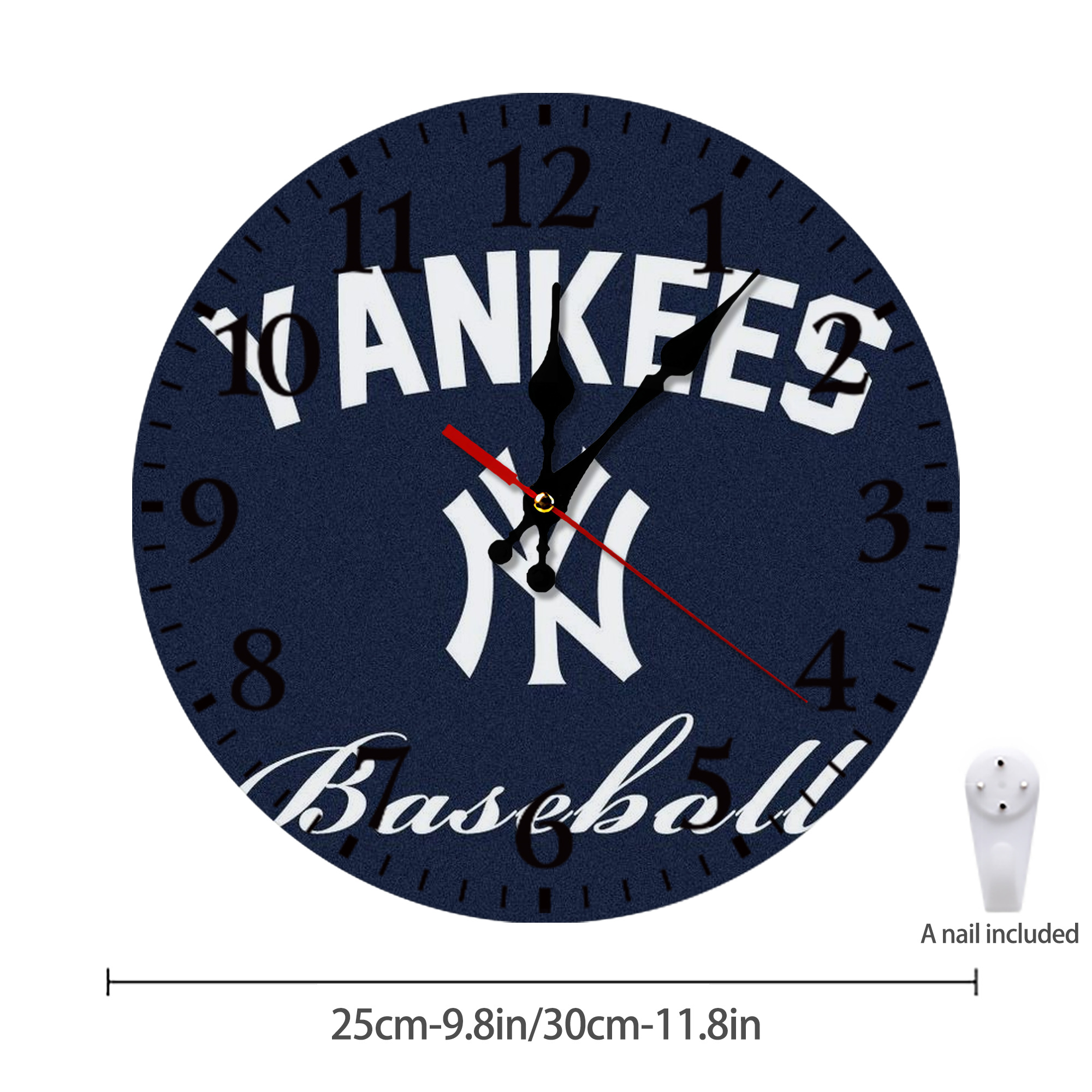 New York Yankees Baseball Silent Round Wall Clock – Modern & Stylish DIY Design, Durable Wood Construction, Easy To Install – Perfect For Office, Bedroom, Living Room, And More