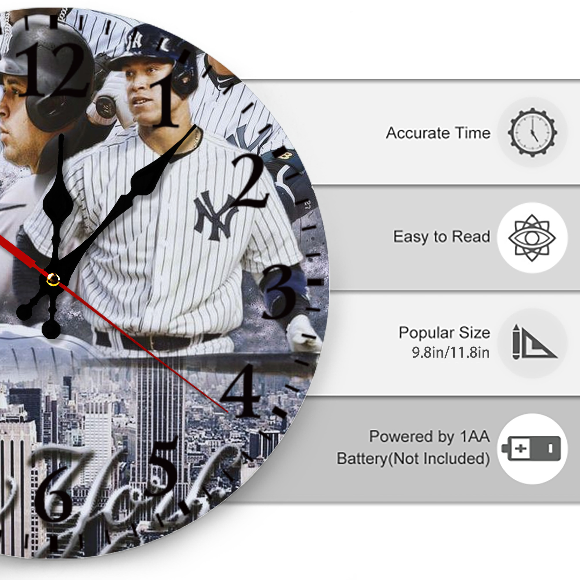 New York Yankees 101 Silent Round Wall Clock – Modern & Stylish DIY Design, Durable Wood Construction, Easy To Install – Perfect For Office, Bedroom, Living Room, And More