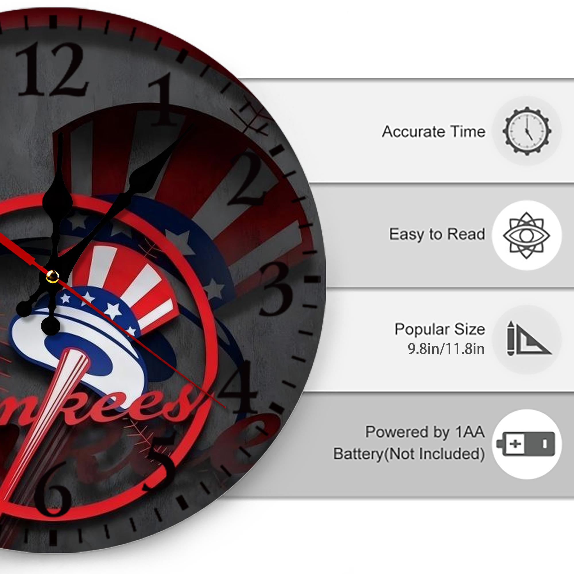 New York Yankees 97 Silent Round Wall Clock – Modern & Stylish DIY Design, Durable Wood Construction, Easy To Install – Perfect For Office, Bedroom, Living Room, And More