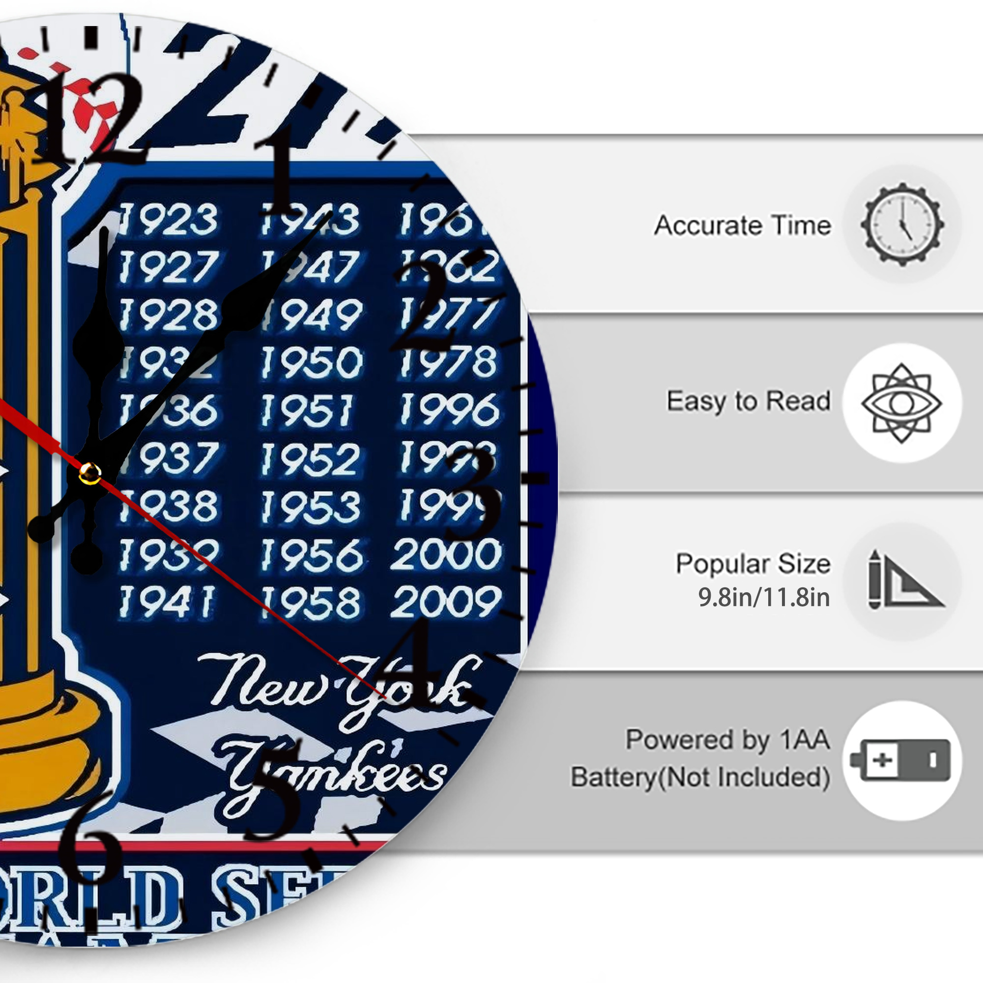 New York Yankees 108 Silent Round Wall Clock – Modern & Stylish DIY Design, Durable Wood Construction, Easy To Install – Perfect For Office, Bedroom, Living Room, And More