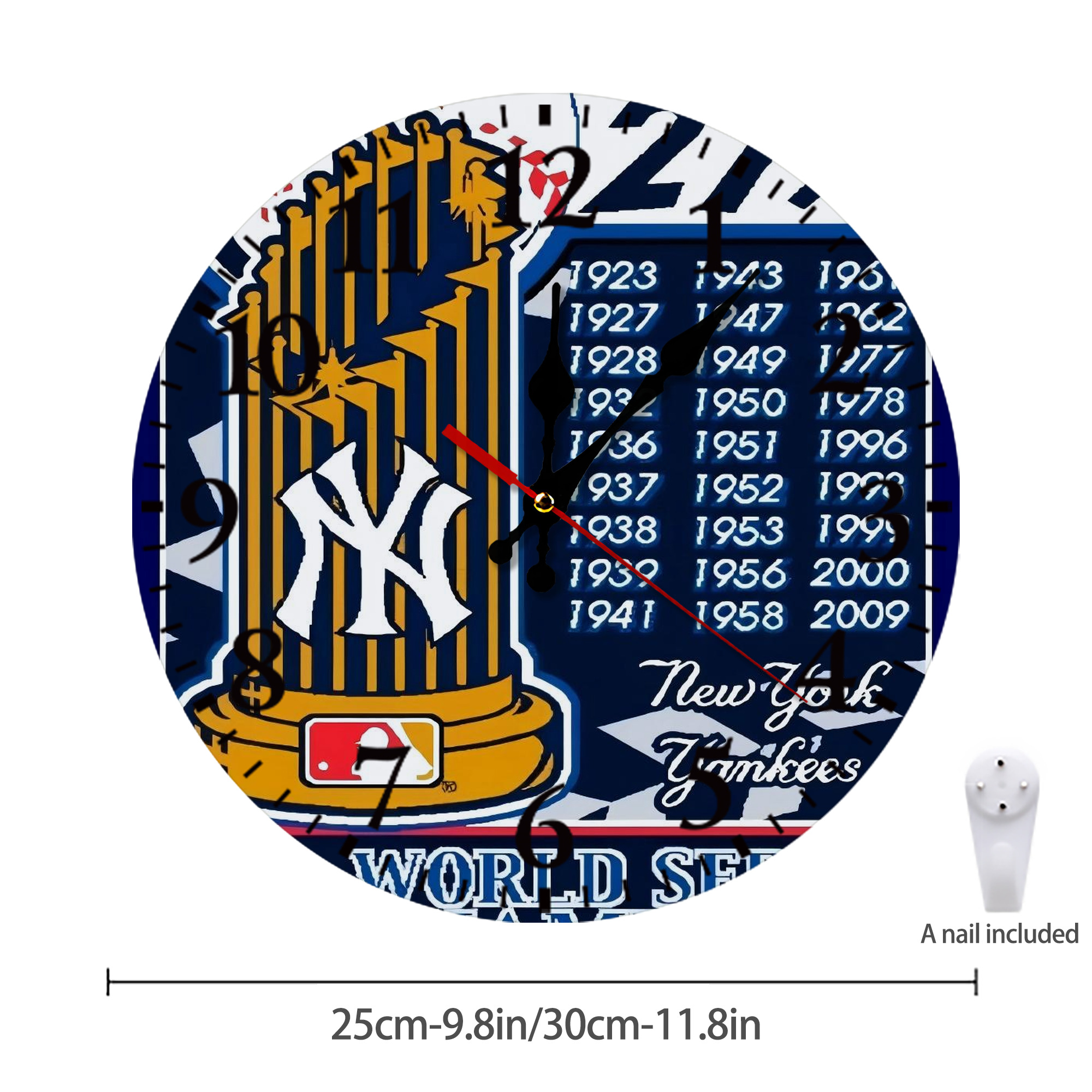 New York Yankees 108 Silent Round Wall Clock – Modern & Stylish DIY Design, Durable Wood Construction, Easy To Install – Perfect For Office, Bedroom, Living Room, And More