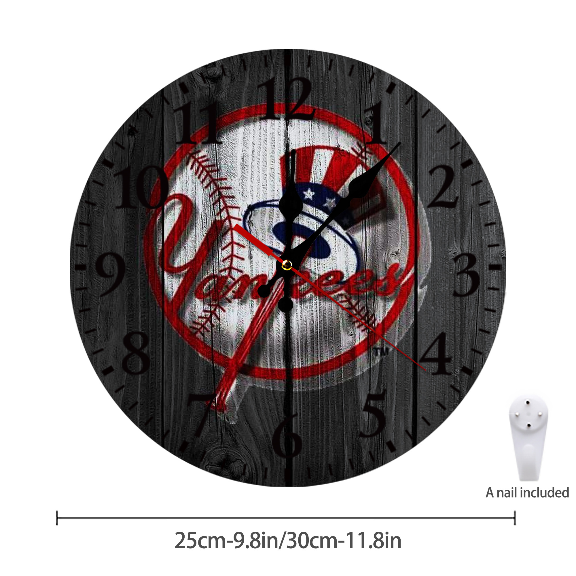 New York Yankees 131 Silent Round Wall Clock – Modern & Stylish DIY Design, Durable Wood Construction, Easy To Install – Perfect For Office, Bedroom, Living Room, And More