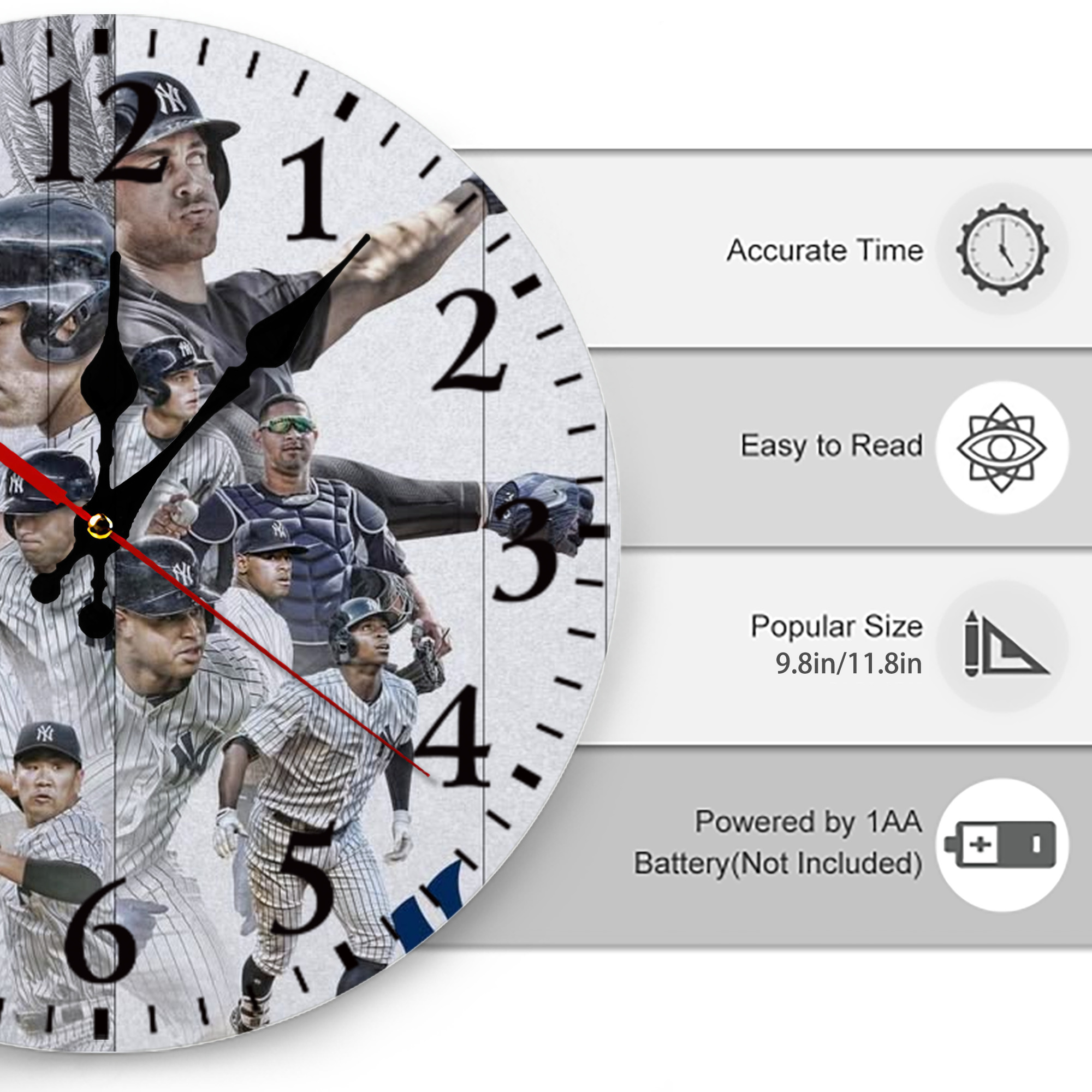 New York Yankees 109 Silent Round Wall Clock – Modern & Stylish DIY Design, Durable Wood Construction, Easy To Install – Perfect For Office, Bedroom, Living Room, And More