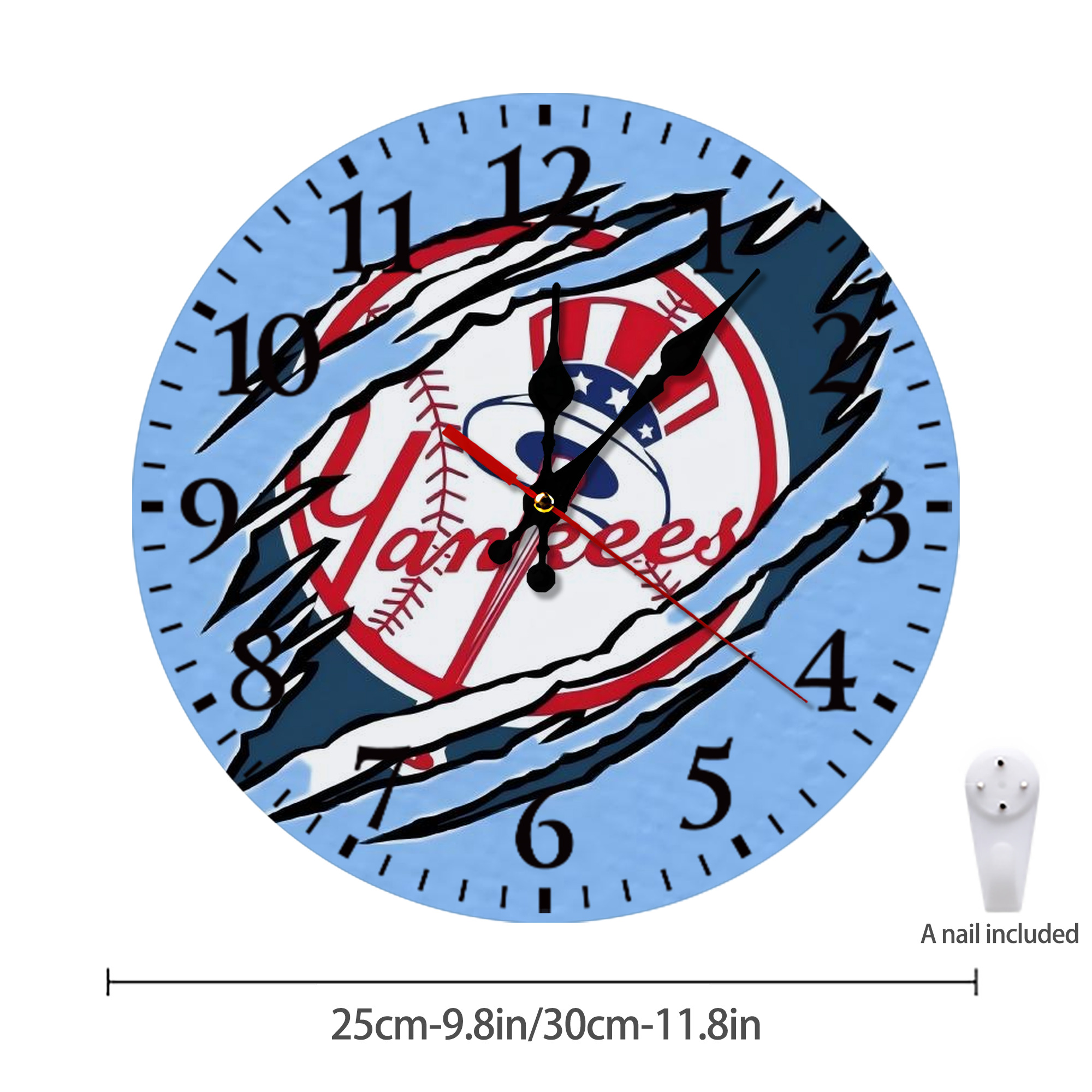New York Yankees 128 Silent Round Wall Clock – Modern & Stylish DIY Design, Durable Wood Construction, Easy To Install – Perfect For Office, Bedroom, Living Room, And More