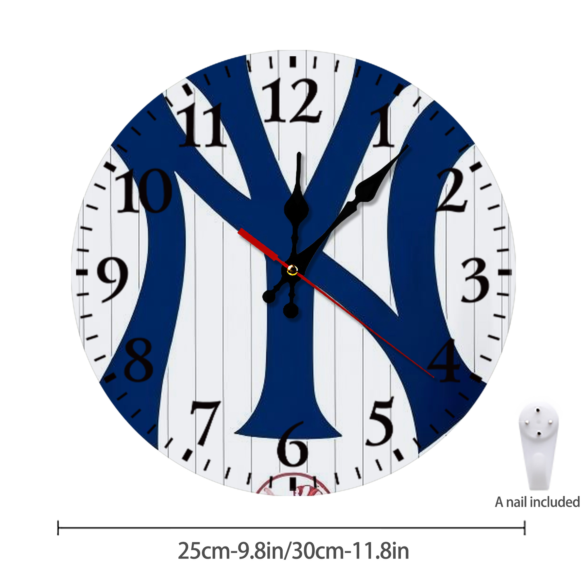 New York Yankees 134 Silent Round Wall Clock – Modern & Stylish DIY Design, Durable Wood Construction, Easy To Install – Perfect For Office, Bedroom, Living Room, And More