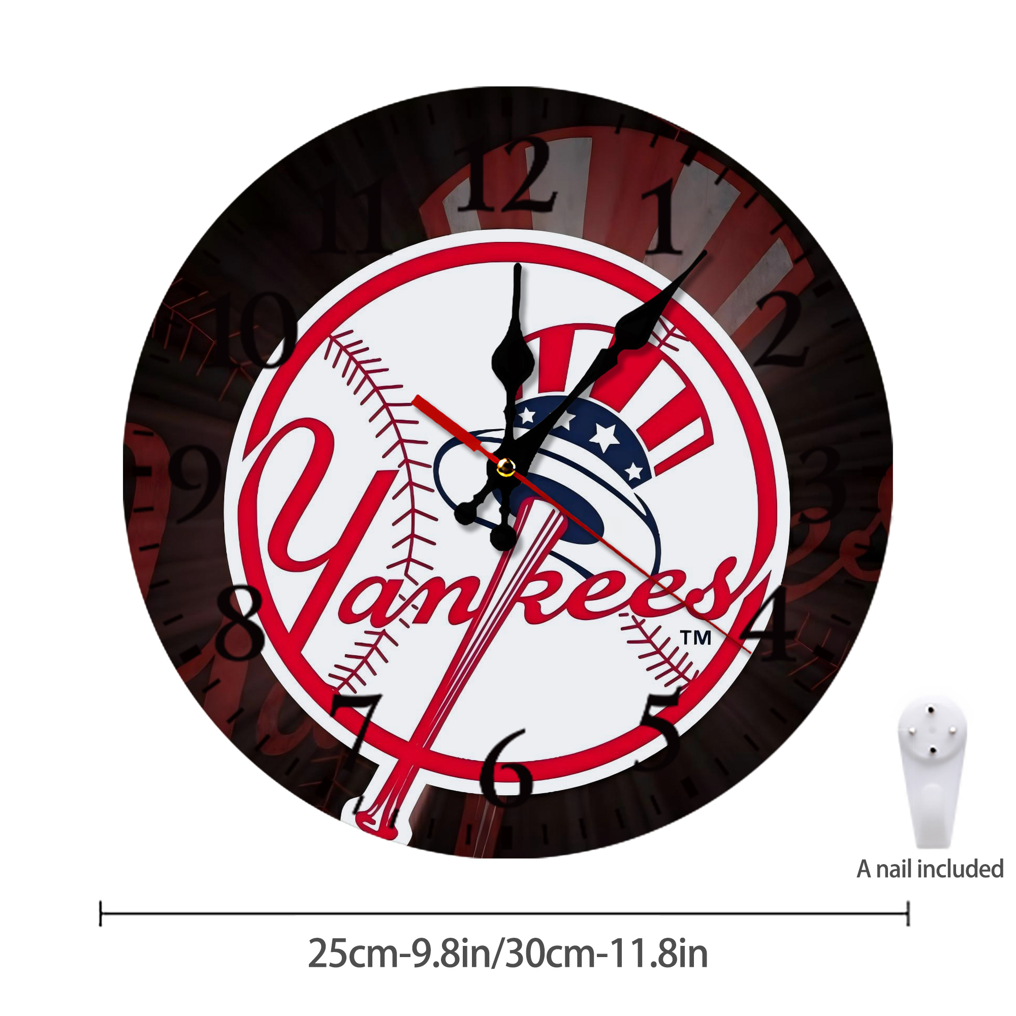 New York Yankees 124 Silent Round Wall Clock – Modern & Stylish DIY Design, Durable Wood Construction, Easy To Install – Perfect For Office, Bedroom, Living Room, And More