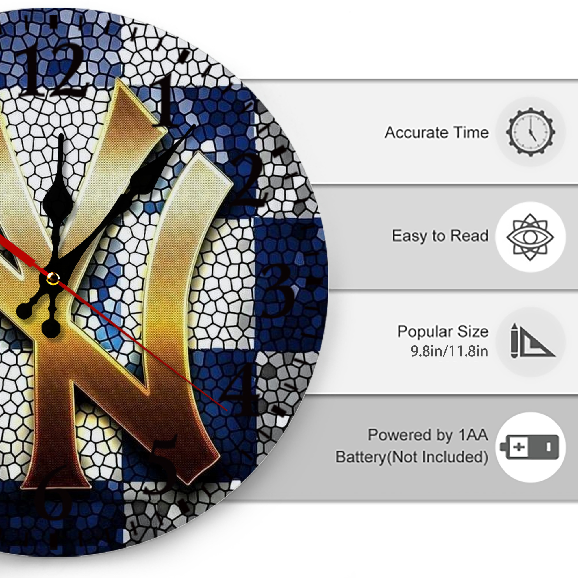 New York Yankees 129 Silent Round Wall Clock – Modern & Stylish DIY Design, Durable Wood Construction, Easy To Install – Perfect For Office, Bedroom, Living Room, And More