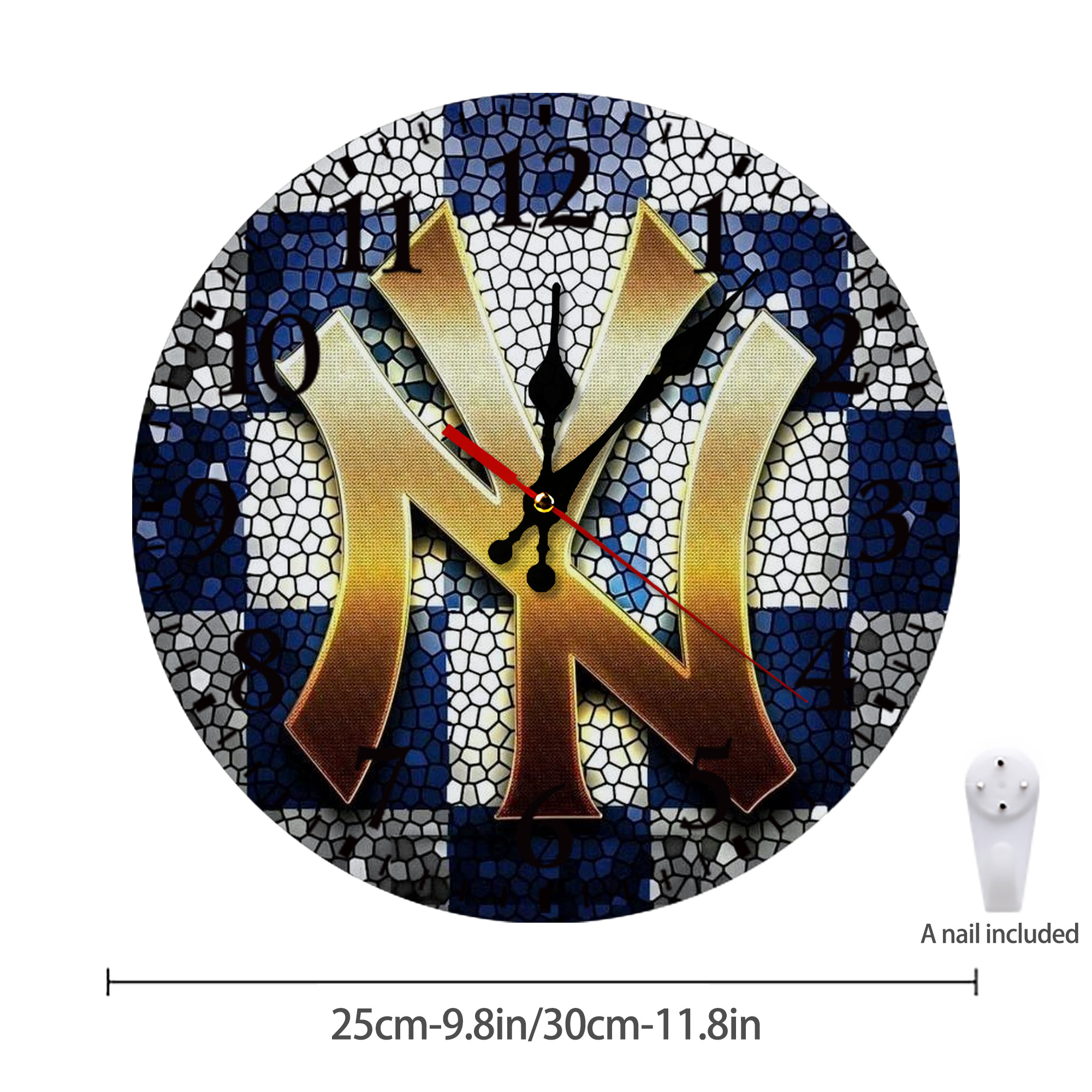New York Yankees 129 Silent Round Wall Clock – Modern & Stylish DIY Design, Durable Wood Construction, Easy To Install – Perfect For Office, Bedroom, Living Room, And More