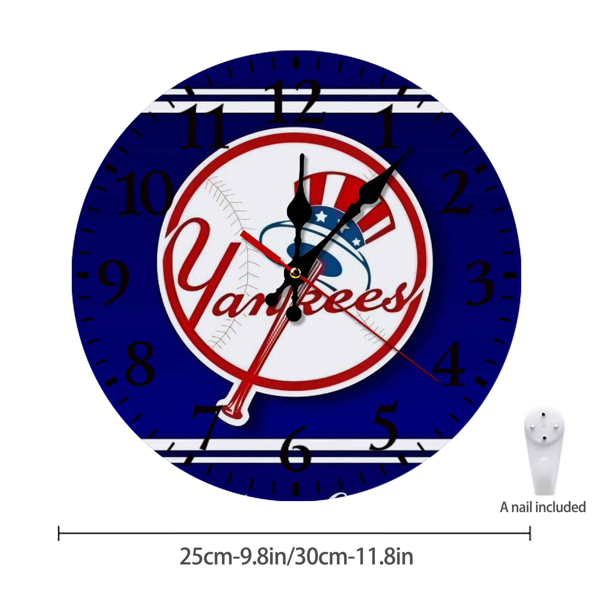 New York Yankees 139 Silent Round Wall Clock – Modern & Stylish DIY Design, Durable Wood Construction, Easy To Install – Perfect For Office, Bedroom, Living Room, And More