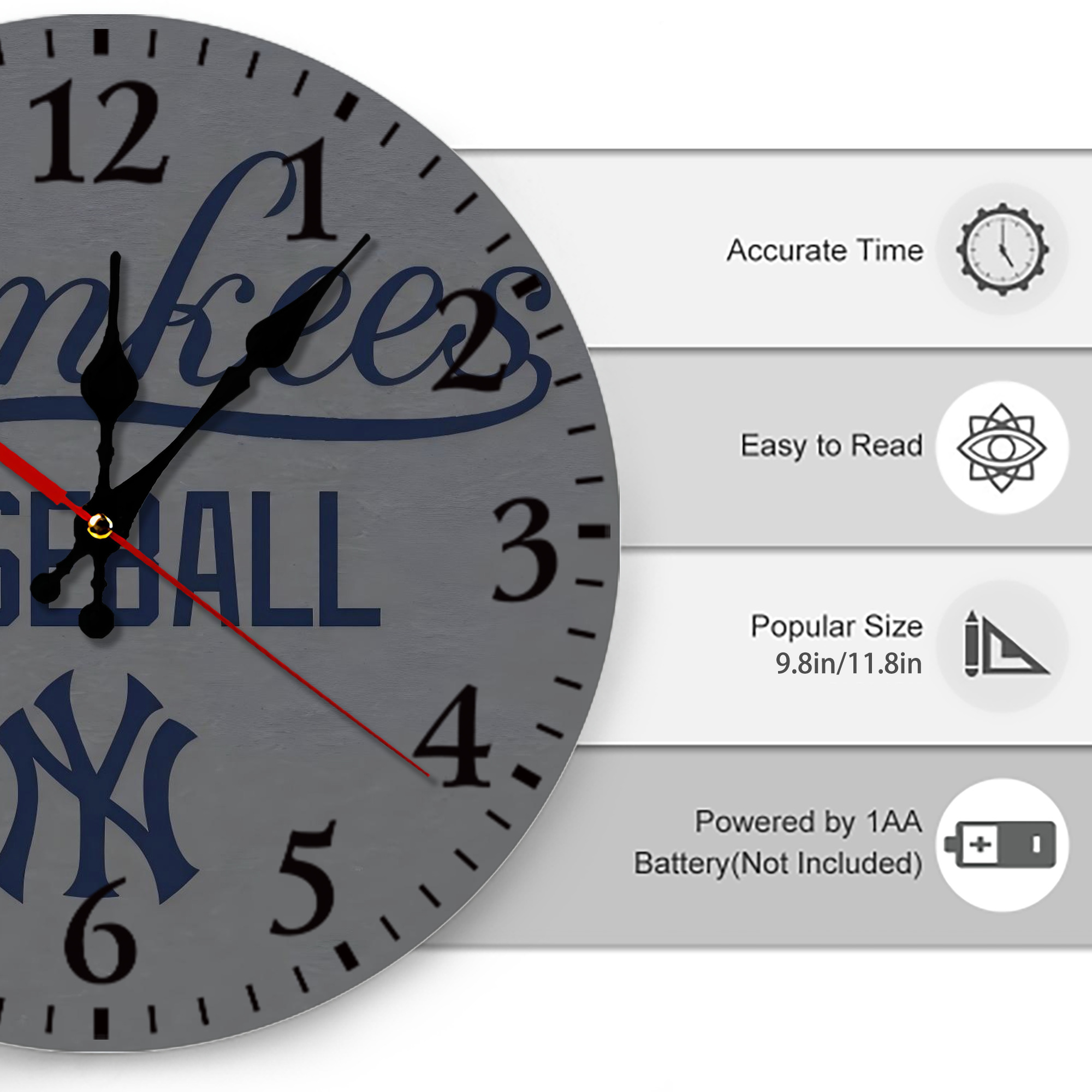 New York Yankees 147 Silent Round Wall Clock – Modern & Stylish DIY Design, Durable Wood Construction, Easy To Install – Perfect For Office, Bedroom, Living Room, And More