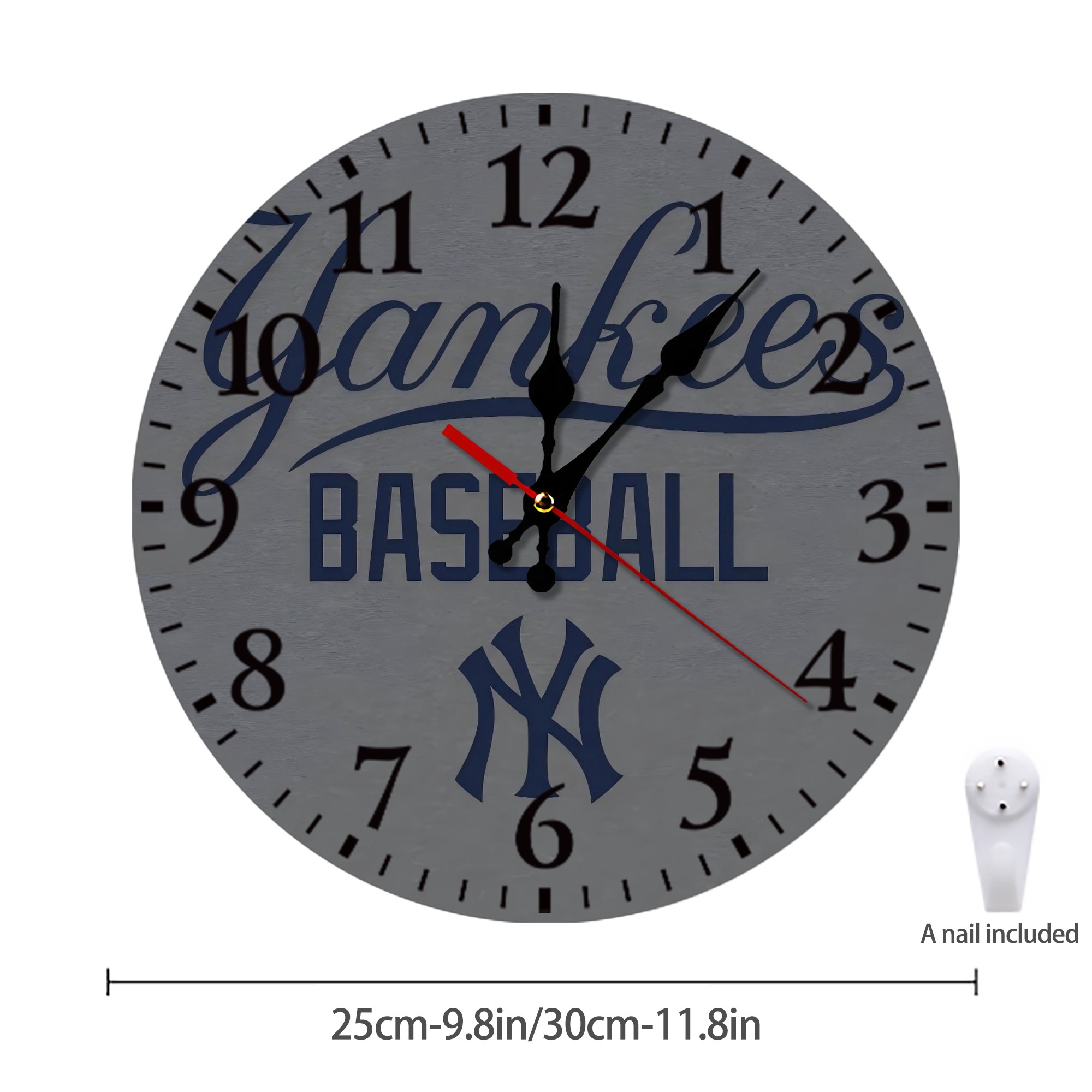 New York Yankees 147 Silent Round Wall Clock – Modern & Stylish DIY Design, Durable Wood Construction, Easy To Install – Perfect For Office, Bedroom, Living Room, And More
