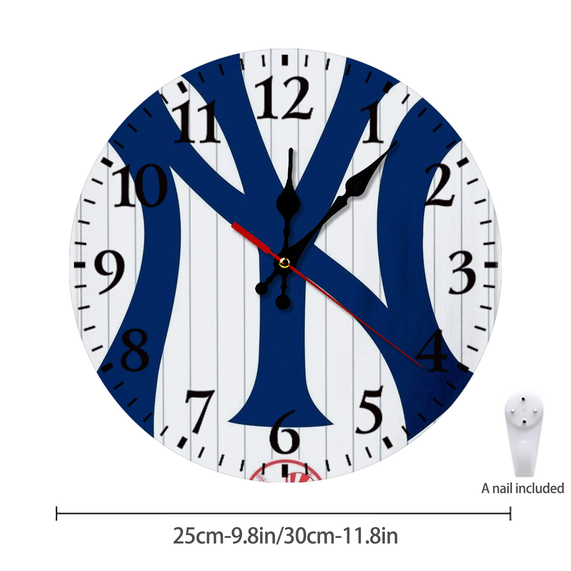 New York Yankees 130 Silent Round Wall Clock – Modern & Stylish DIY Design, Durable Wood Construction, Easy To Install – Perfect For Office, Bedroom, Living Room, And More