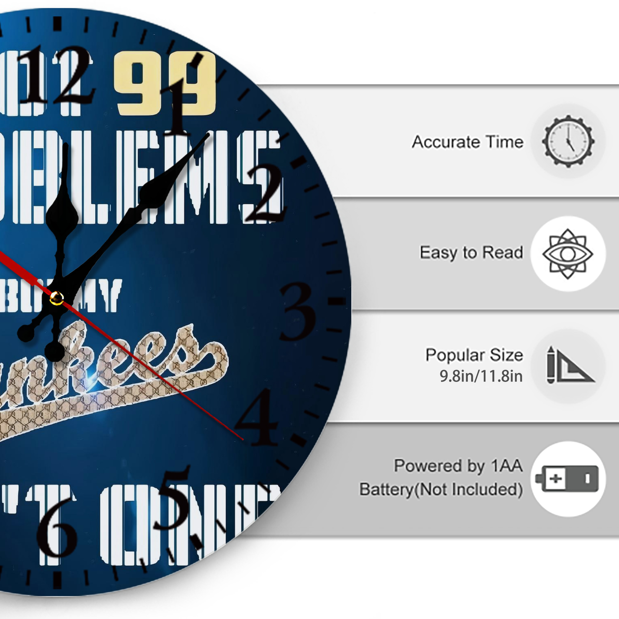 New York Yankees 140 Silent Round Wall Clock – Modern & Stylish DIY Design, Durable Wood Construction, Easy To Install – Perfect For Office, Bedroom, Living Room, And More