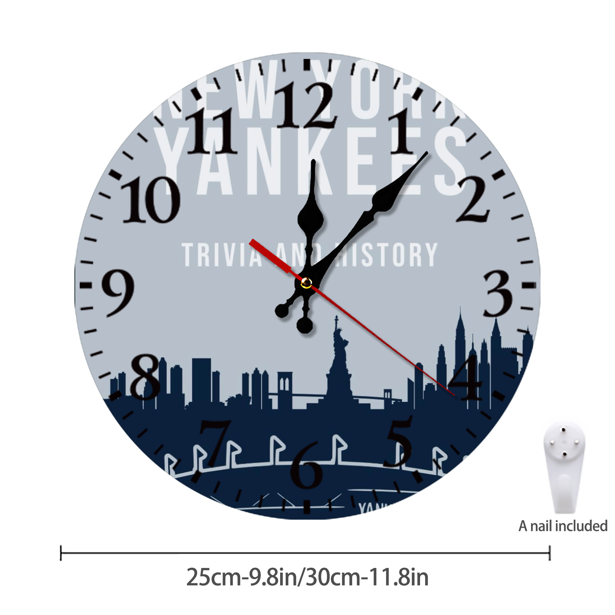 New York Yankees 141 Silent Round Wall Clock – Modern & Stylish DIY Design, Durable Wood Construction, Easy To Install – Perfect For Office, Bedroom, Living Room, And More