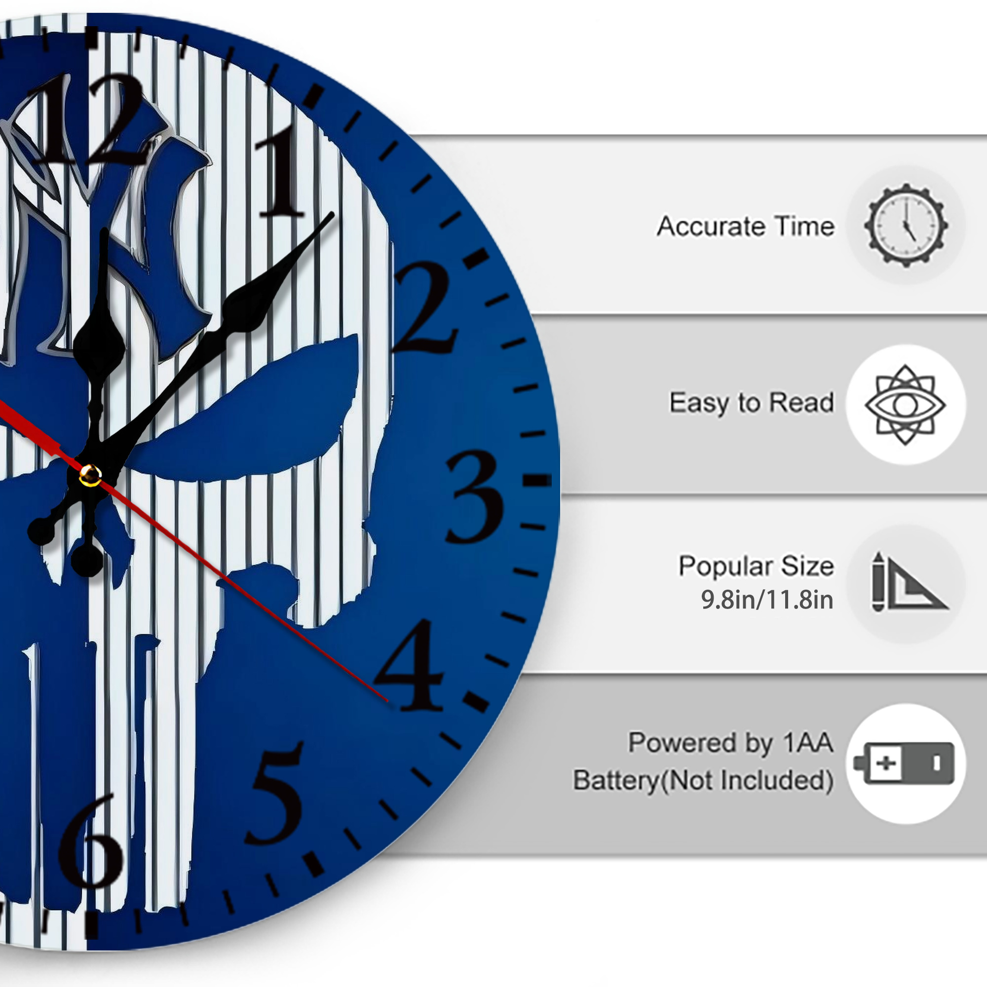 New York Yankees 154 Silent Round Wall Clock – Modern & Stylish DIY Design, Durable Wood Construction, Easy To Install – Perfect For Office, Bedroom, Living Room, And More