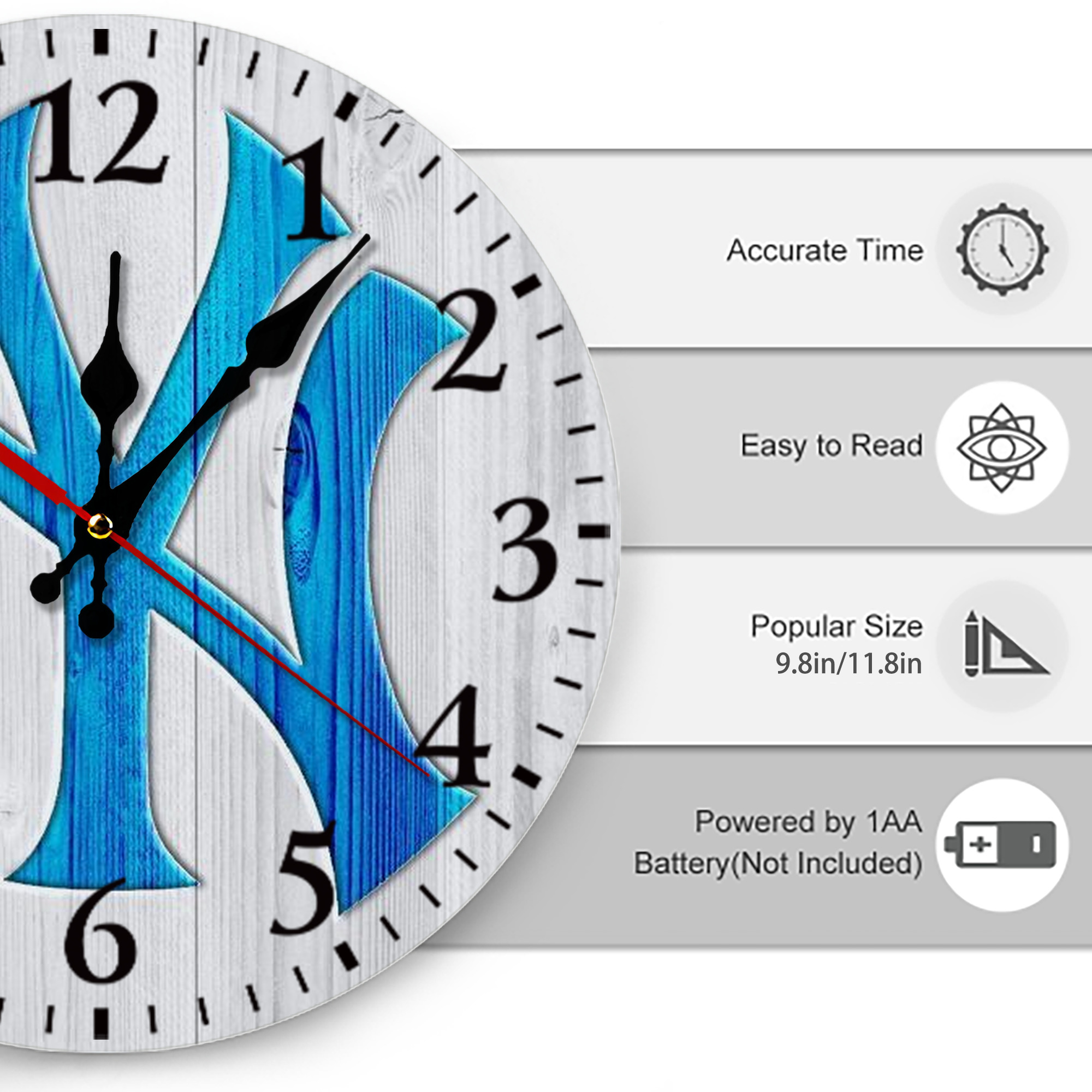 New York Yankees 156 Silent Round Wall Clock – Modern & Stylish DIY Design, Durable Wood Construction, Easy To Install – Perfect For Office, Bedroom, Living Room, And More