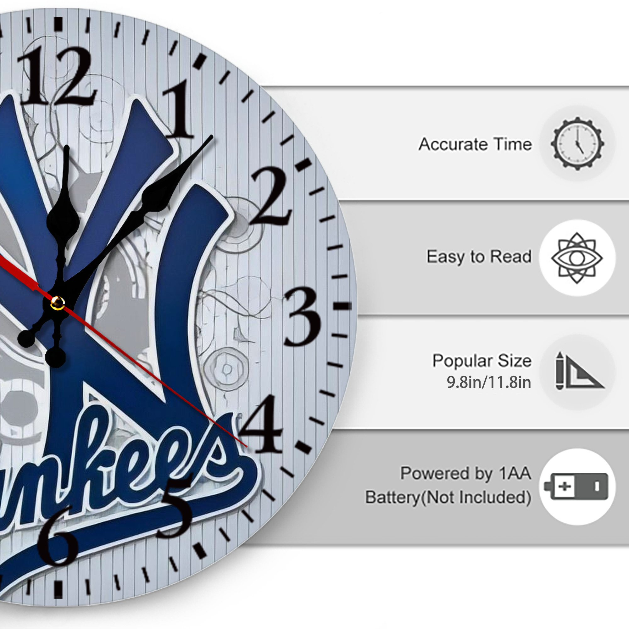 New York Yankees 181 Silent Round Wall Clock – Modern & Stylish DIY Design, Durable Wood Construction, Easy To Install – Perfect For Office, Bedroom, Living Room, And More