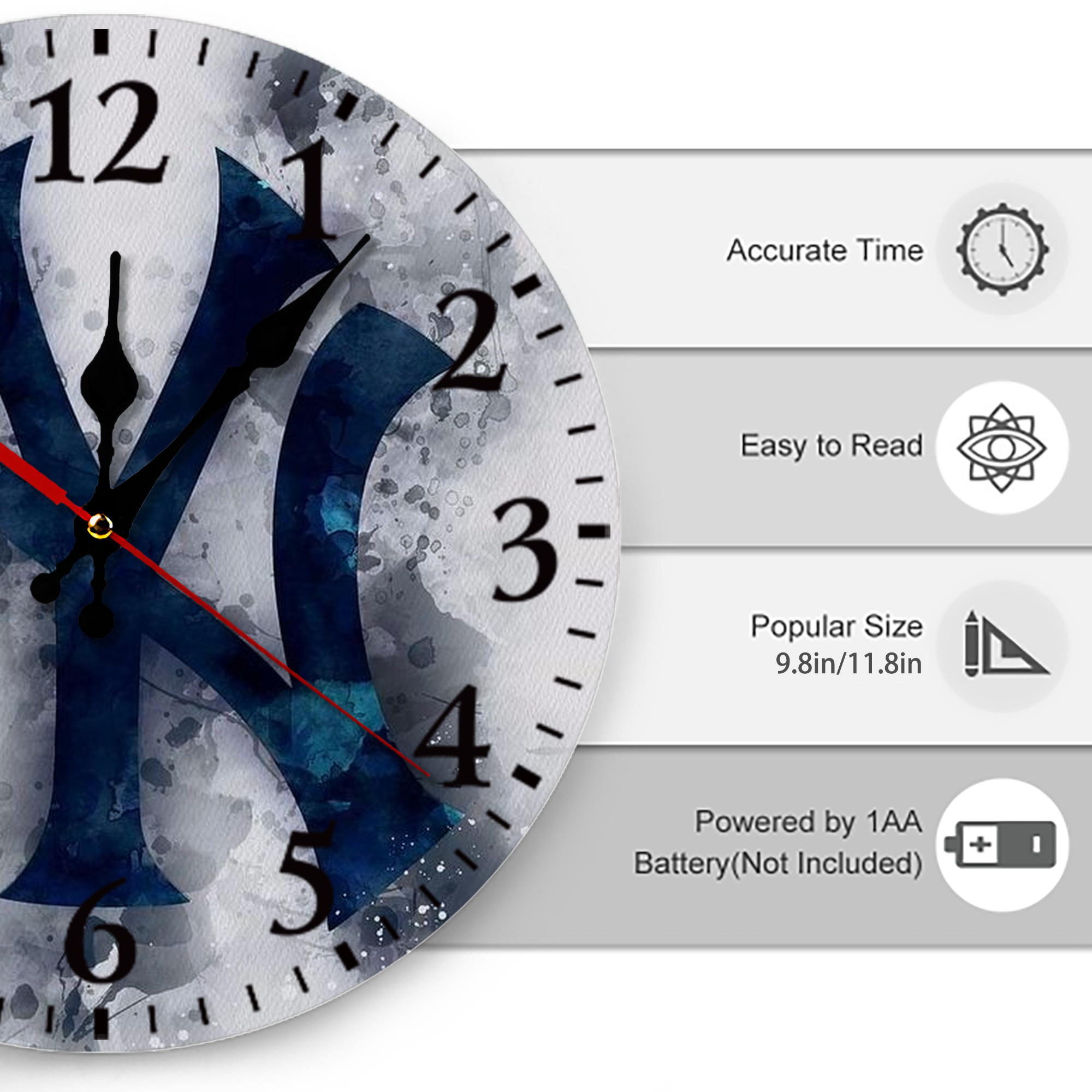 New York Yankees 170 Silent Round Wall Clock – Modern & Stylish DIY Design, Durable Wood Construction, Easy To Install – Perfect For Office, Bedroom, Living Room, And More