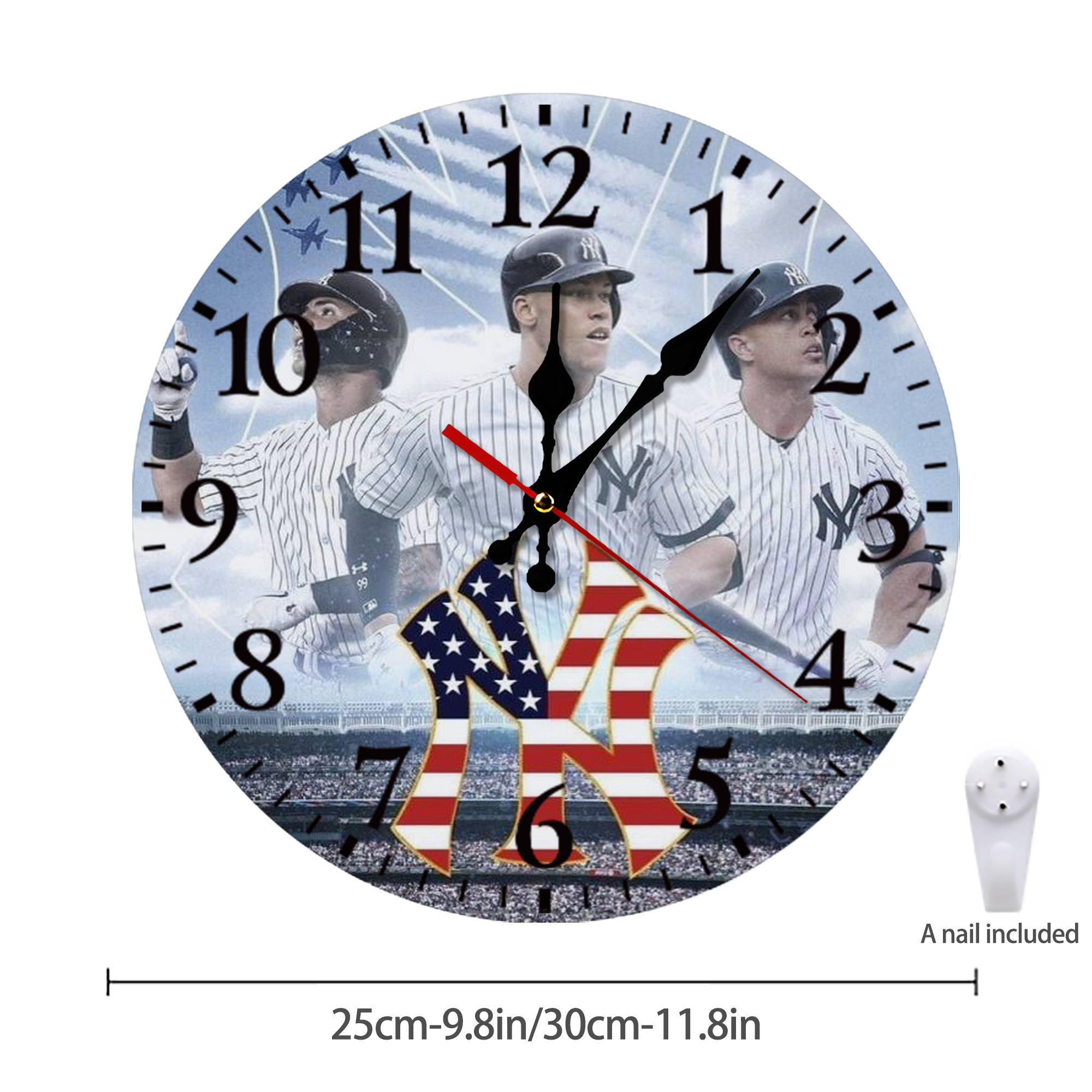 New York Yankees 161 Silent Round Wall Clock – Modern & Stylish DIY Design, Durable Wood Construction, Easy To Install – Perfect For Office, Bedroom, Living Room, And More