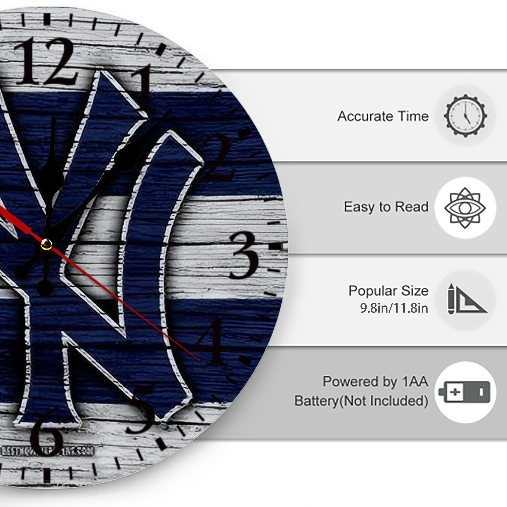 New York Yankees 187 Silent Round Wall Clock – Modern & Stylish DIY Design, Durable Wood Construction, Easy To Install – Perfect For Office, Bedroom, Living Room, And More