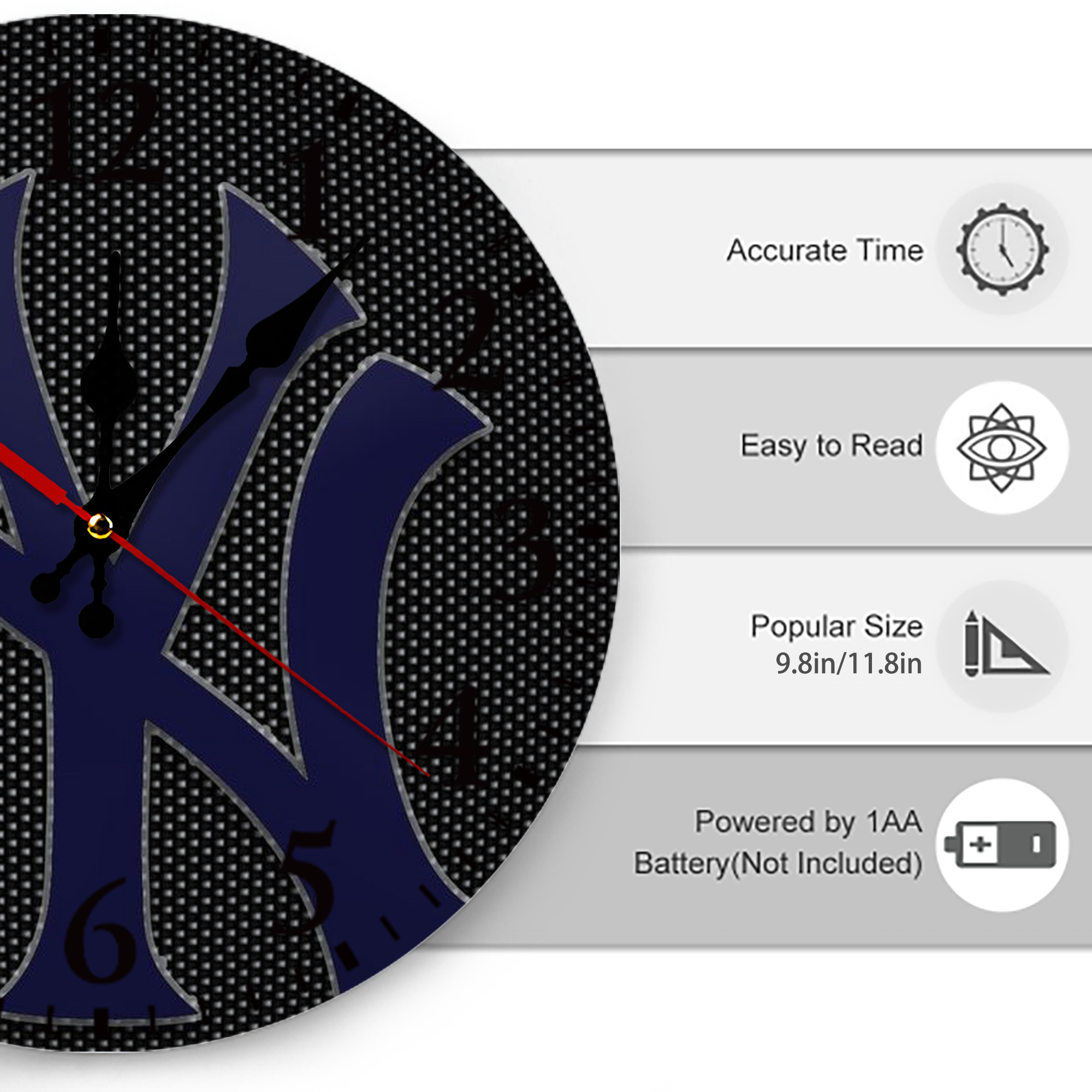 New York Yankees 166 Silent Round Wall Clock – Modern & Stylish DIY Design, Durable Wood Construction, Easy To Install – Perfect For Office, Bedroom, Living Room, And More