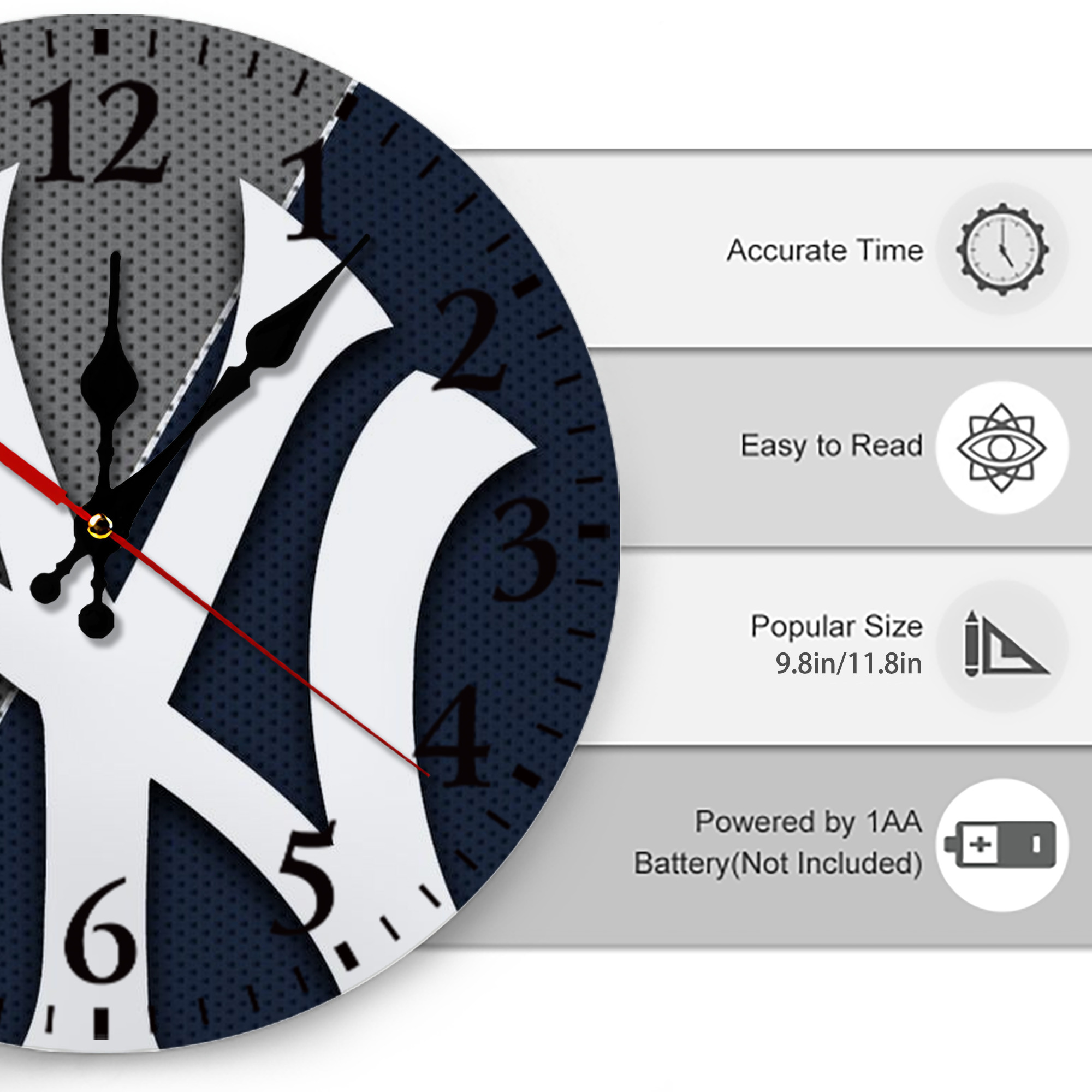 New York Yankees 177 Silent Round Wall Clock – Modern & Stylish DIY Design, Durable Wood Construction, Easy To Install – Perfect For Office, Bedroom, Living Room, And More