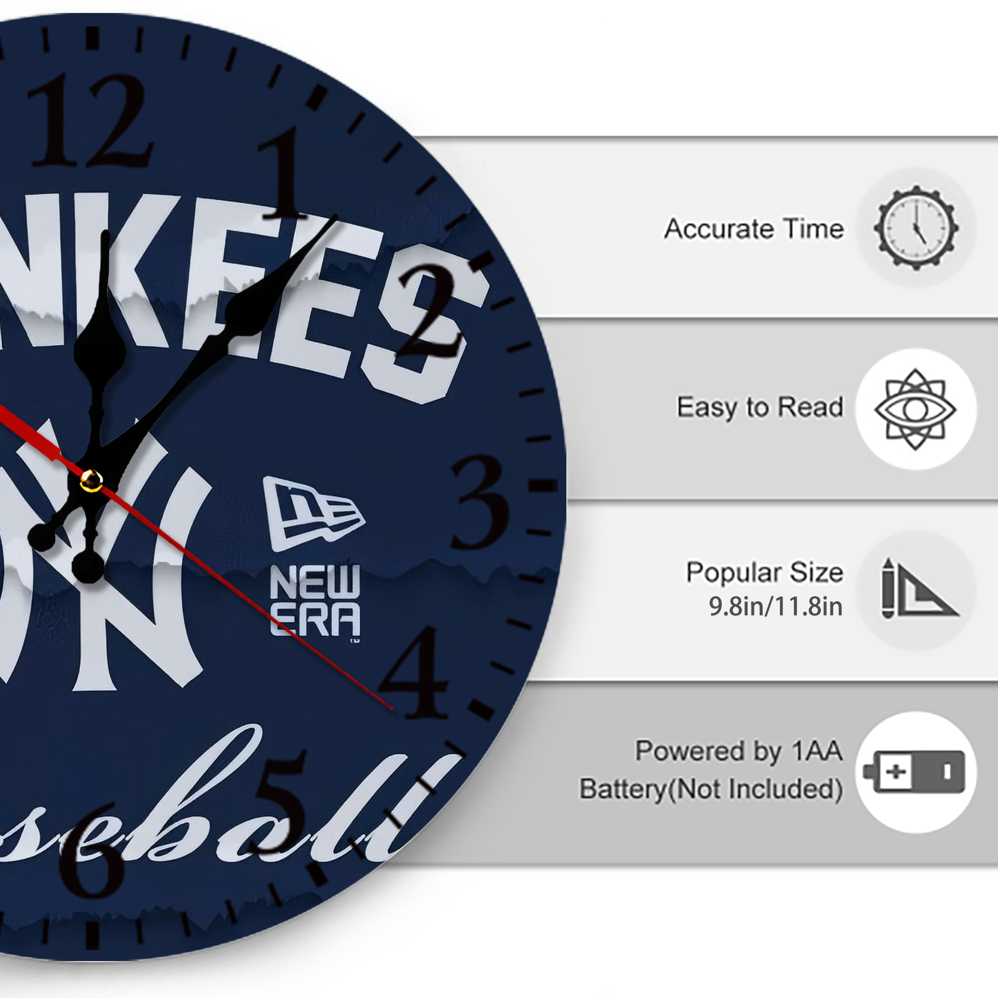 New York Yankees 167 Silent Round Wall Clock – Modern & Stylish DIY Design, Durable Wood Construction, Easy To Install – Perfect For Office, Bedroom, Living Room, And More