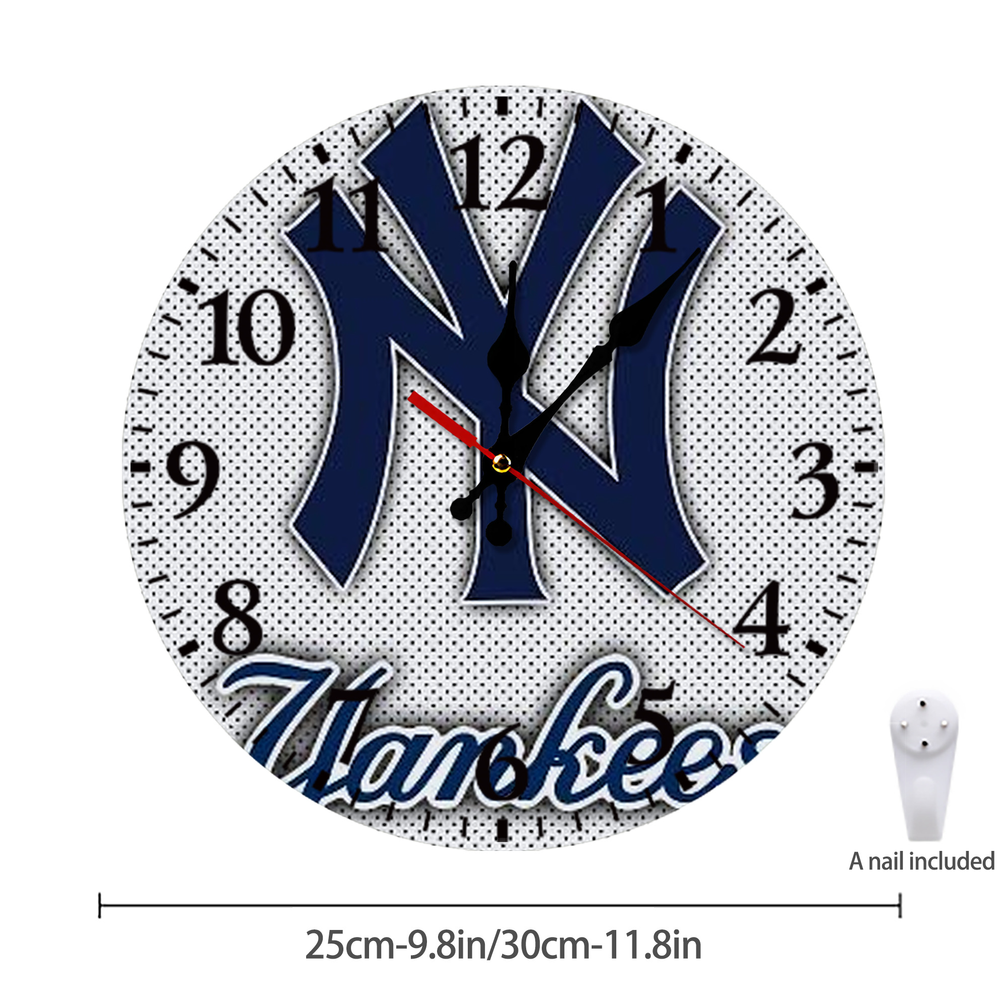 New York Yankees 192 Silent Round Wall Clock – Modern & Stylish DIY Design, Durable Wood Construction, Easy To Install – Perfect For Office, Bedroom, Living Room, And More