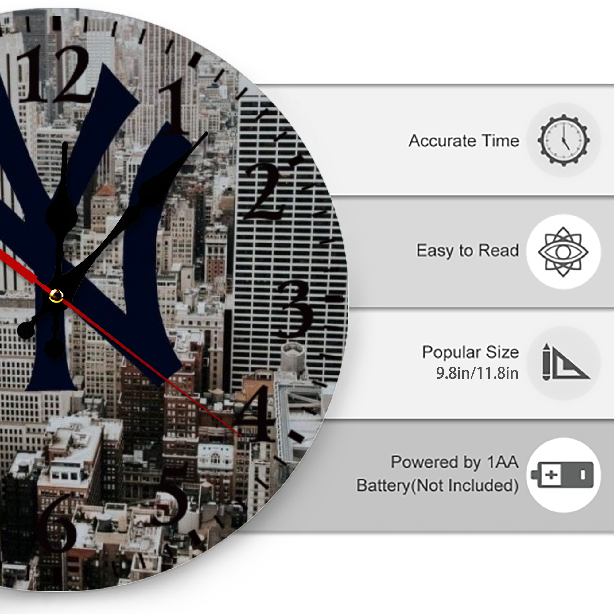 New York Yankees 171 Silent Round Wall Clock – Modern & Stylish DIY Design, Durable Wood Construction, Easy To Install – Perfect For Office, Bedroom, Living Room, And More