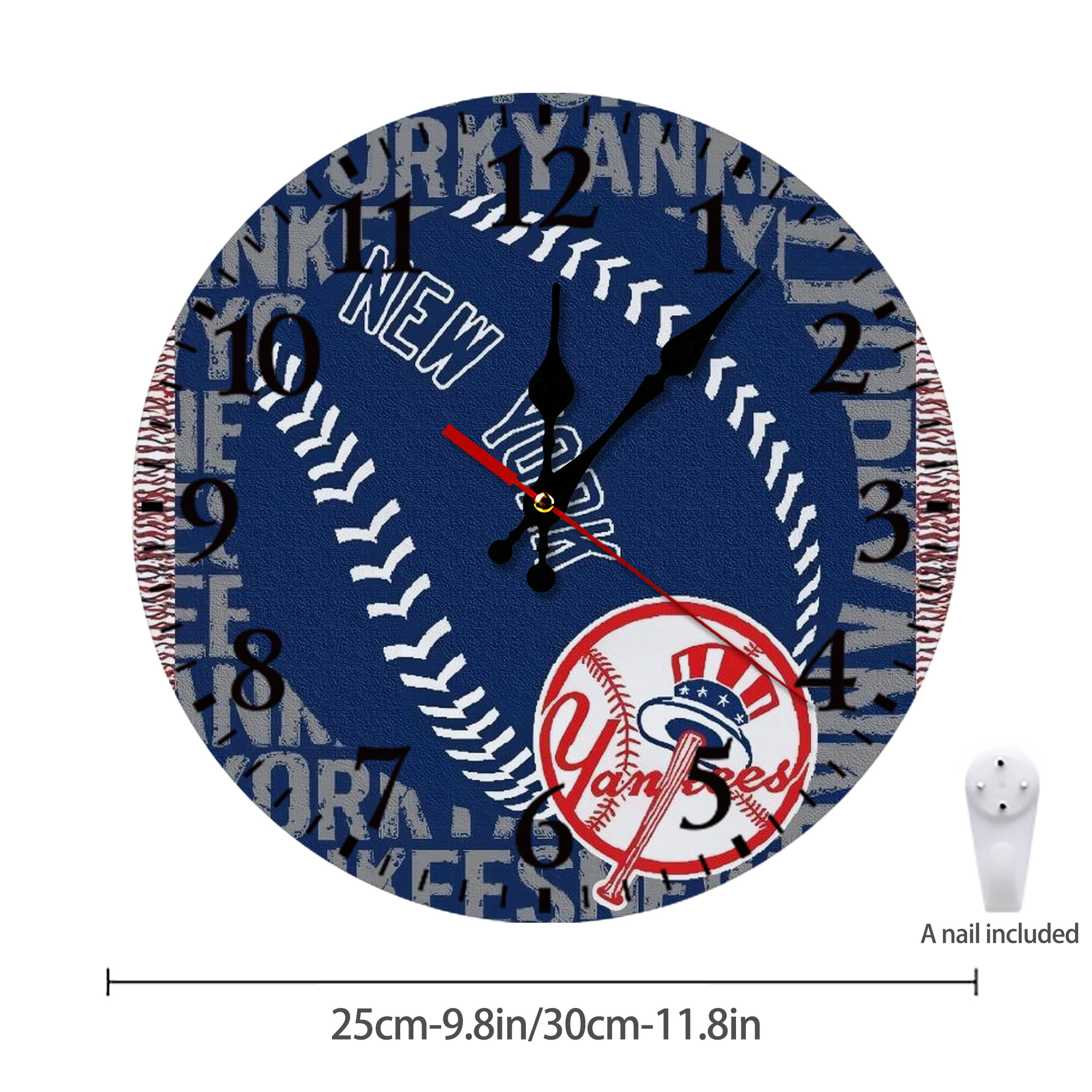 New York Yankees 198 Silent Round Wall Clock – Modern & Stylish DIY Design, Durable Wood Construction, Easy To Install – Perfect For Office, Bedroom, Living Room, And More