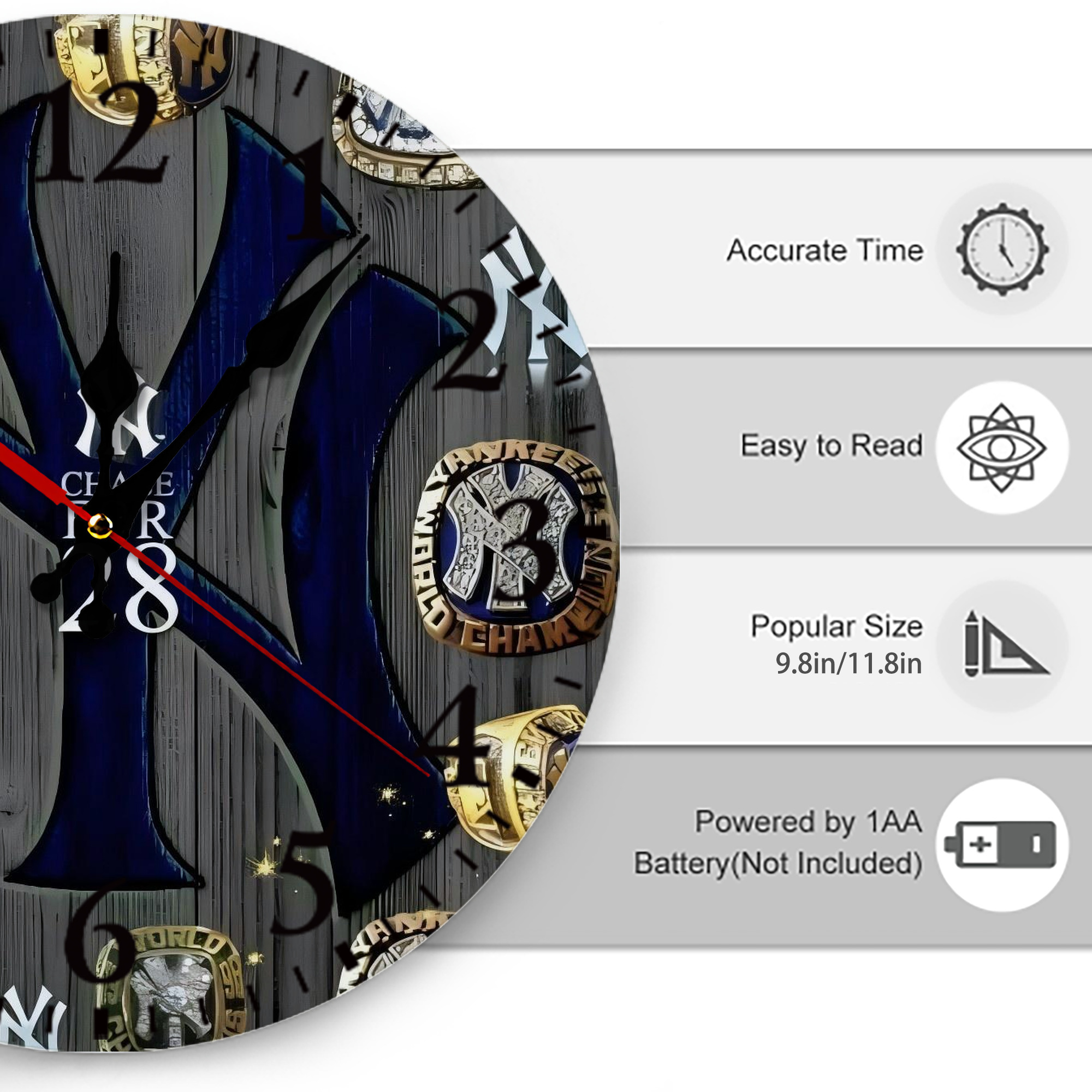 New York Yankees 209 Silent Round Wall Clock – Modern & Stylish DIY Design, Durable Wood Construction, Easy To Install – Perfect For Office, Bedroom, Living Room, And More