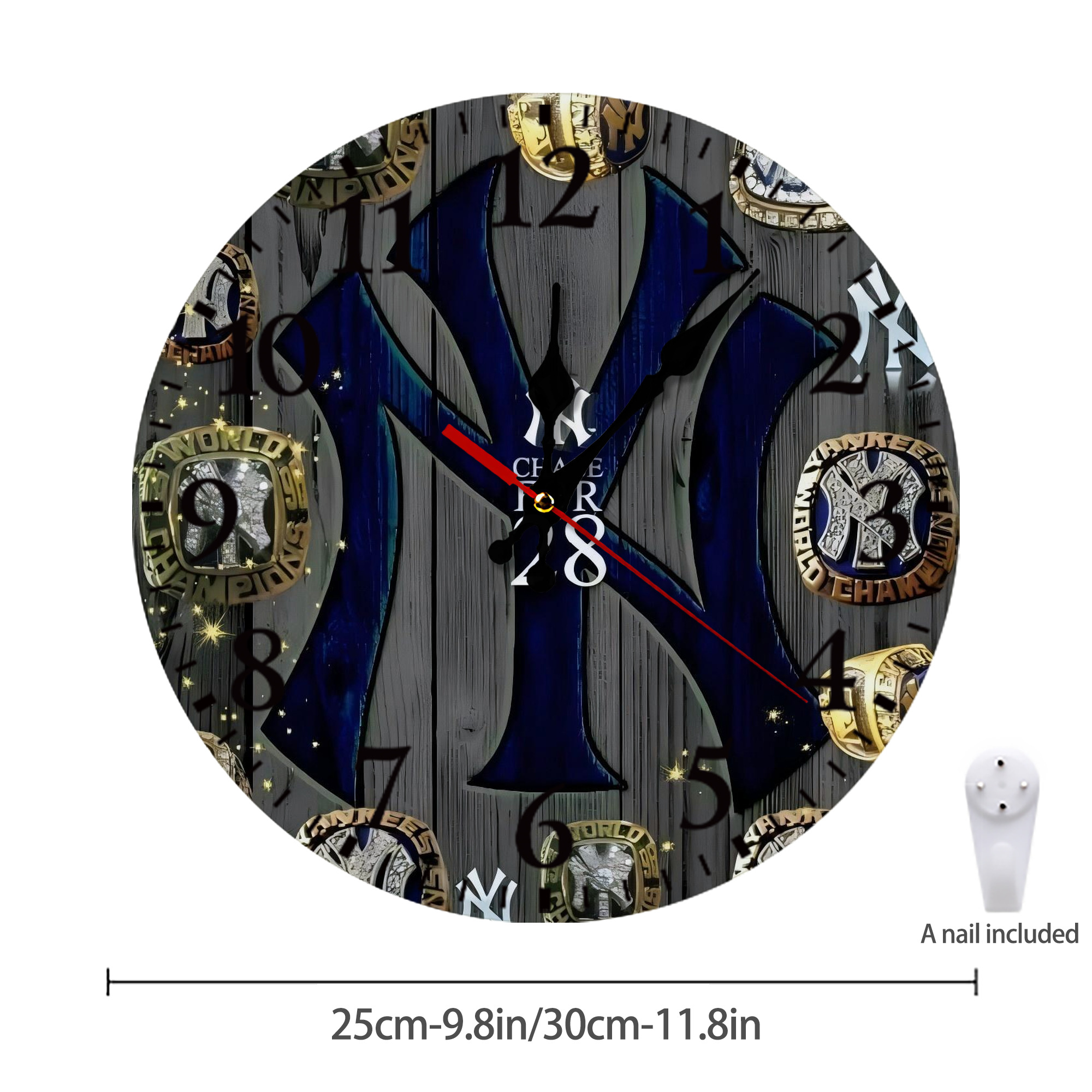 New York Yankees 209 Silent Round Wall Clock – Modern & Stylish DIY Design, Durable Wood Construction, Easy To Install – Perfect For Office, Bedroom, Living Room, And More