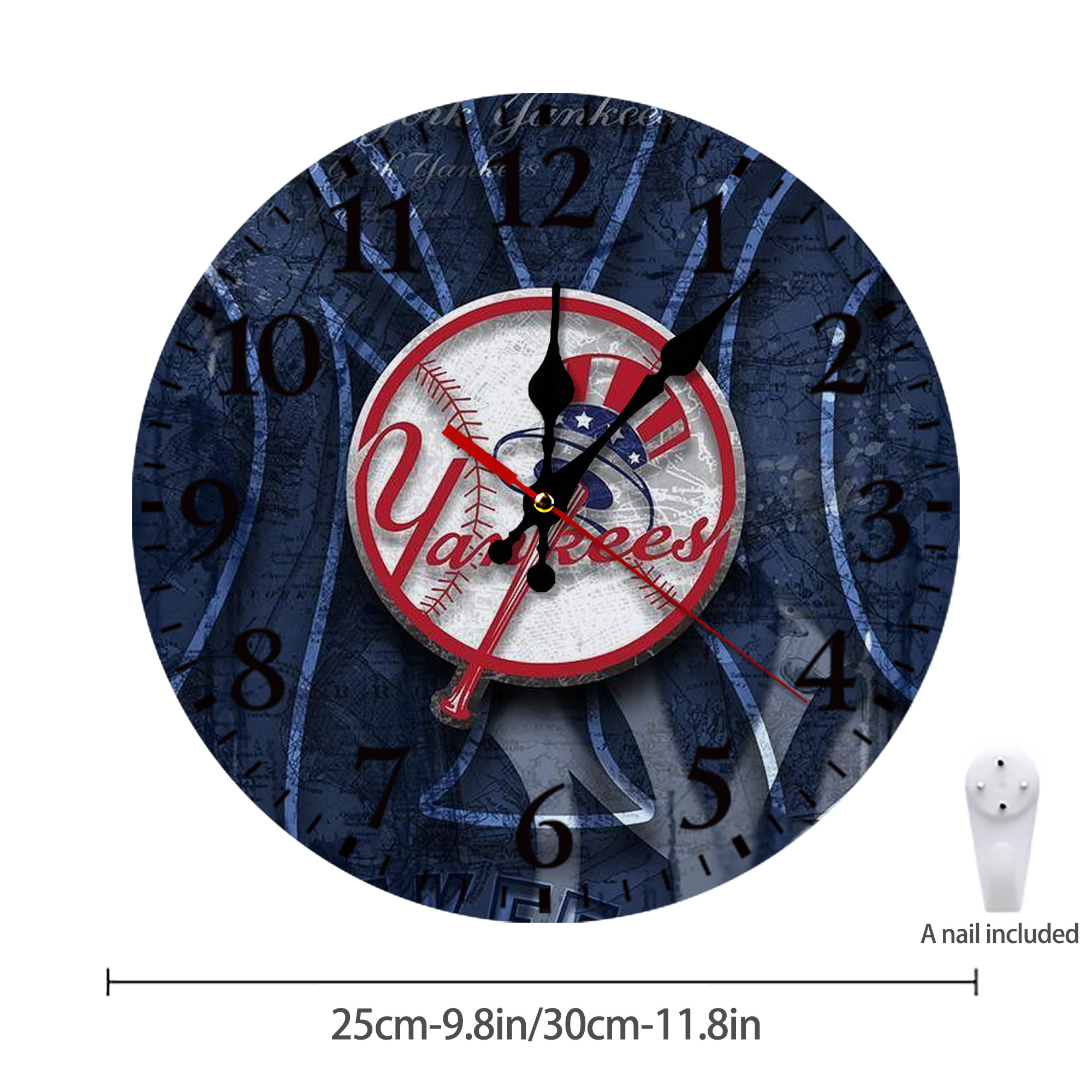 New York Yankees 190 Silent Round Wall Clock – Modern & Stylish DIY Design, Durable Wood Construction, Easy To Install – Perfect For Office, Bedroom, Living Room, And More