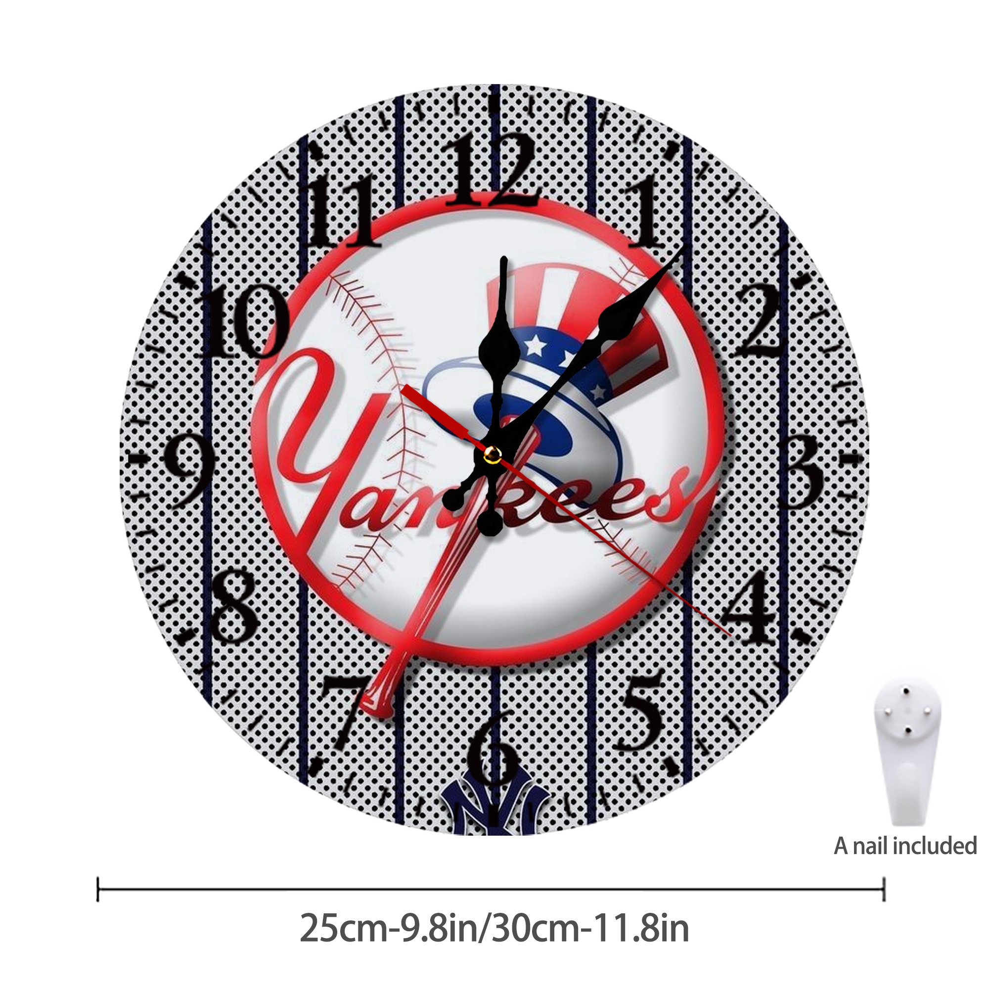 New York Yankees 197 Silent Round Wall Clock – Modern & Stylish DIY Design, Durable Wood Construction, Easy To Install – Perfect For Office, Bedroom, Living Room, And More