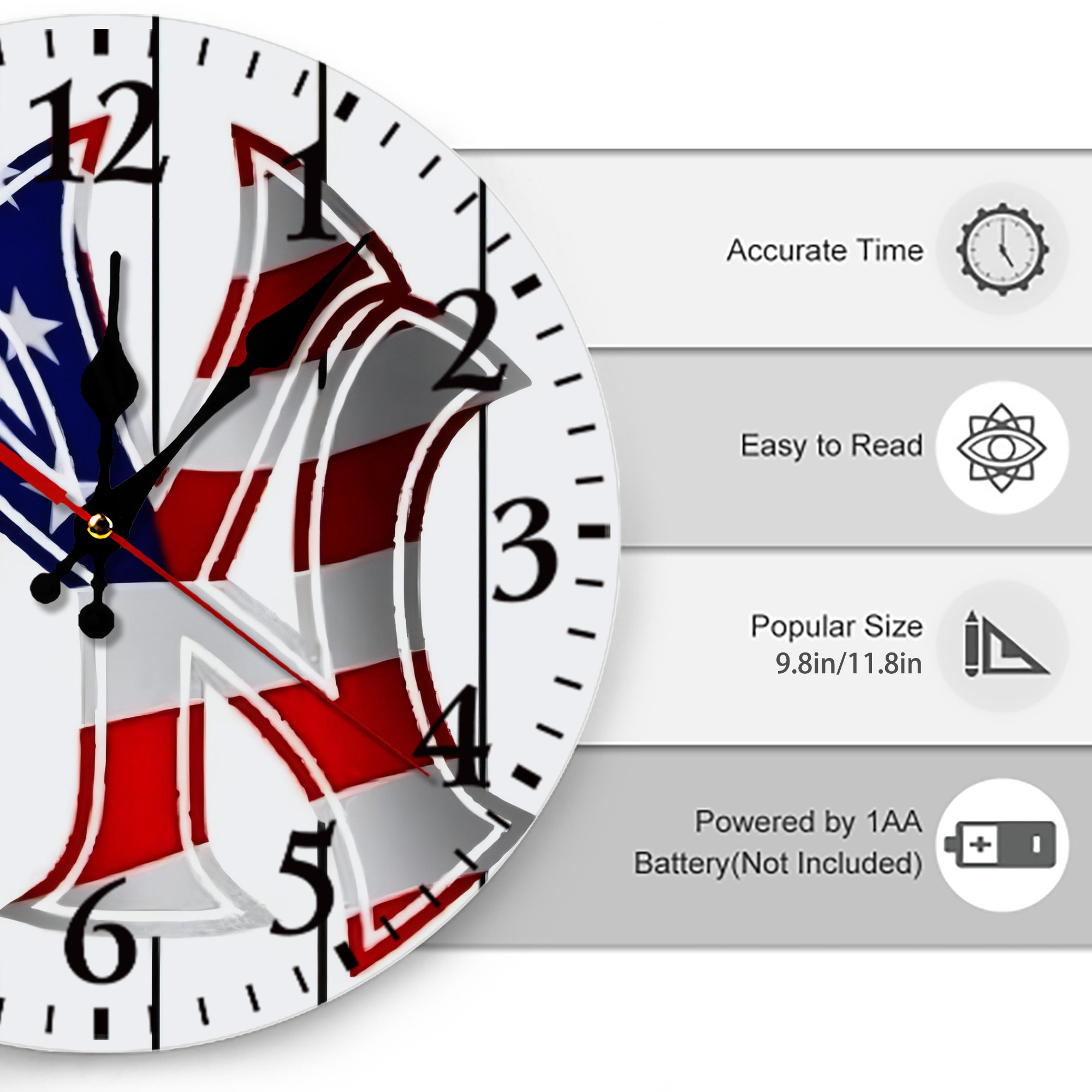 New York Yankees 195 Silent Round Wall Clock – Modern & Stylish DIY Design, Durable Wood Construction, Easy To Install – Perfect For Office, Bedroom, Living Room, And More