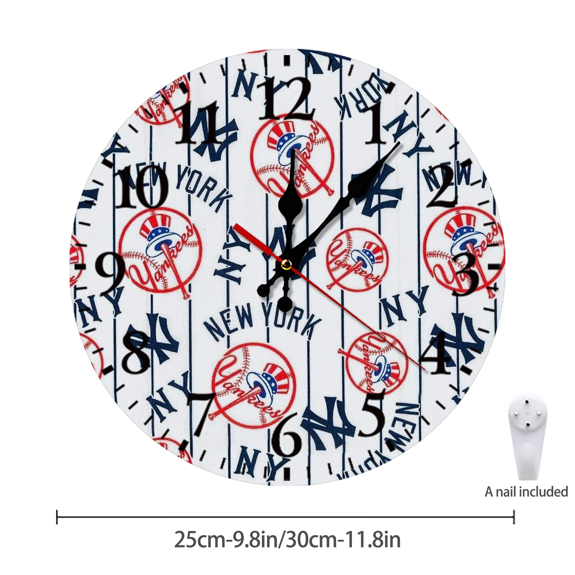 New York Yankees 219 Silent Round Wall Clock – Modern & Stylish DIY Design, Durable Wood Construction, Easy To Install – Perfect For Office, Bedroom, Living Room, And More