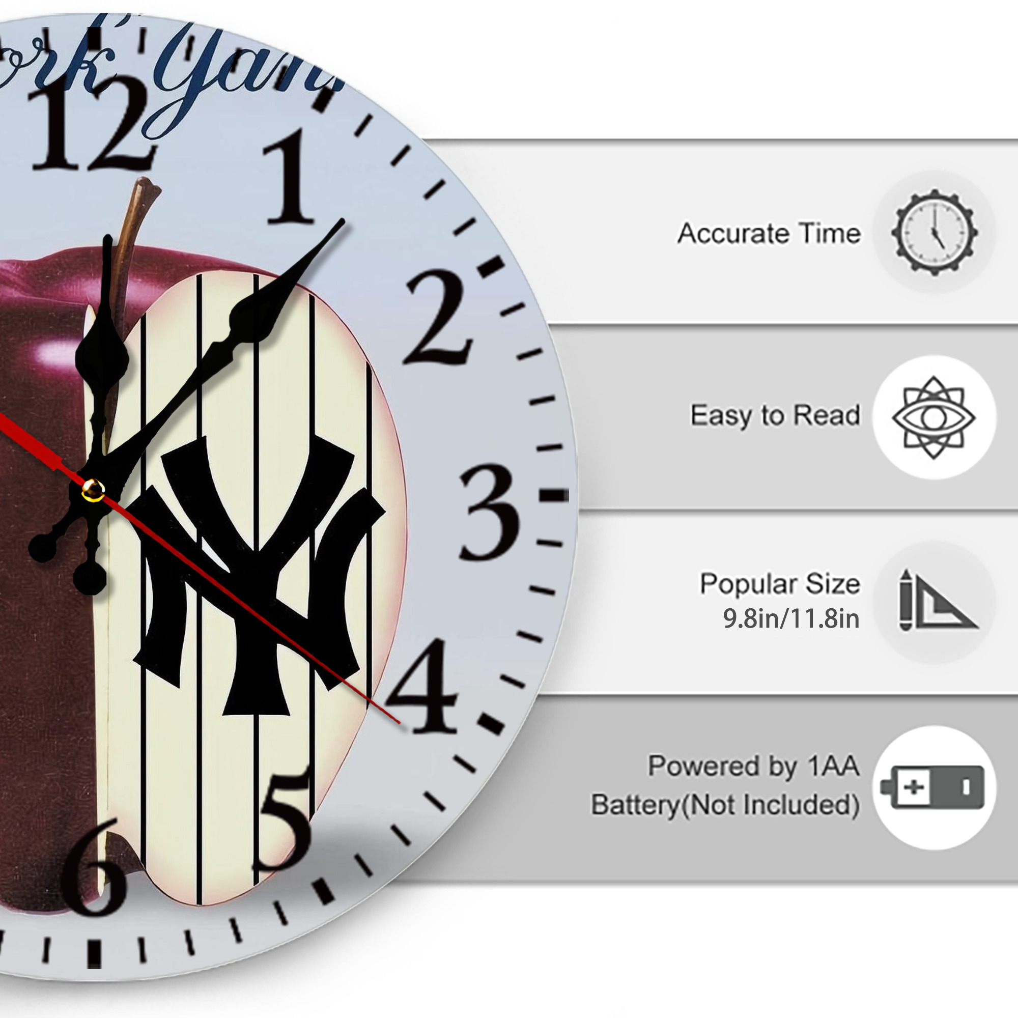 New York Yankees 202 Silent Round Wall Clock – Modern & Stylish DIY Design, Durable Wood Construction, Easy To Install – Perfect For Office, Bedroom, Living Room, And More