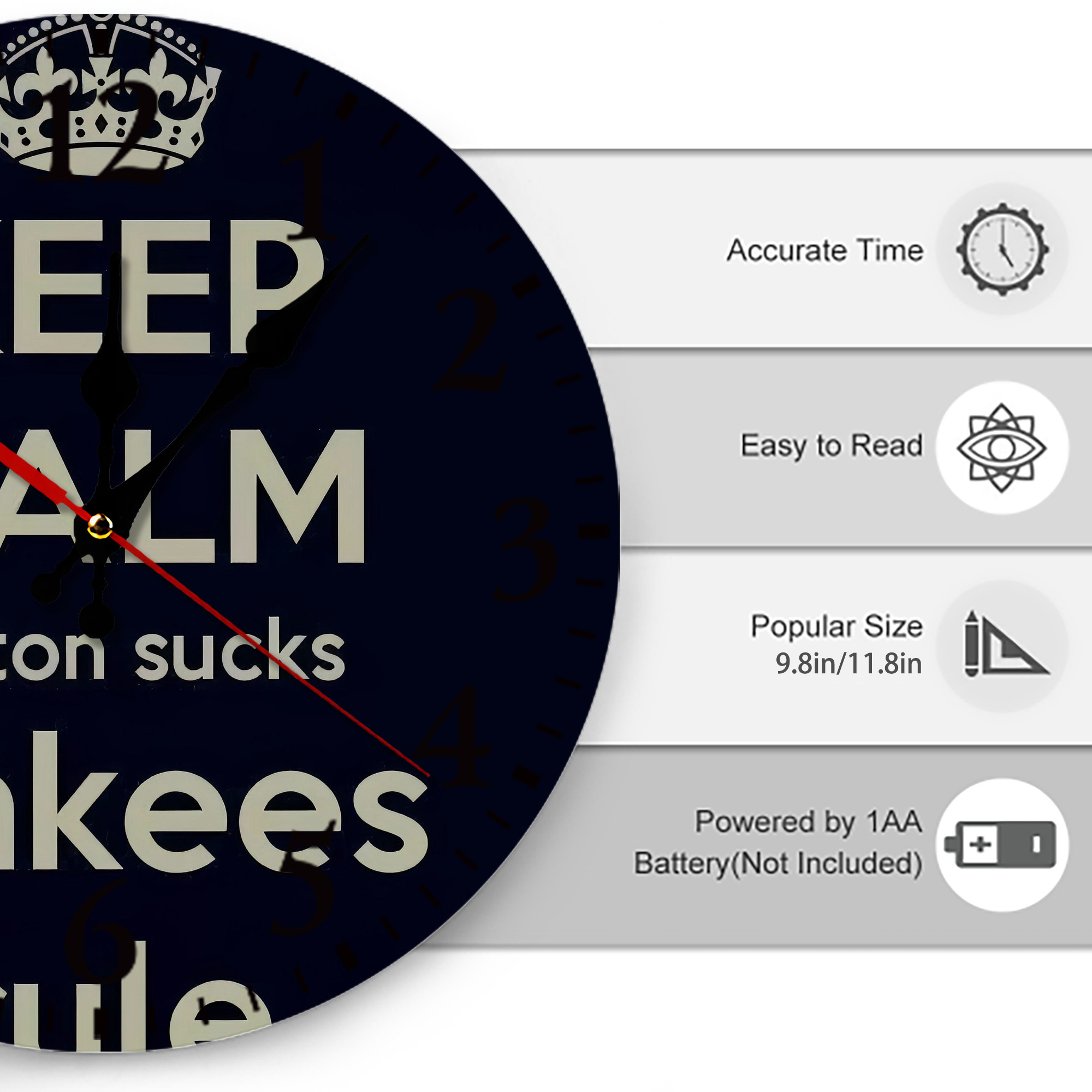 New York Yankees 226 Silent Round Wall Clock – Modern & Stylish DIY Design, Durable Wood Construction, Easy To Install – Perfect For Office, Bedroom, Living Room, And More