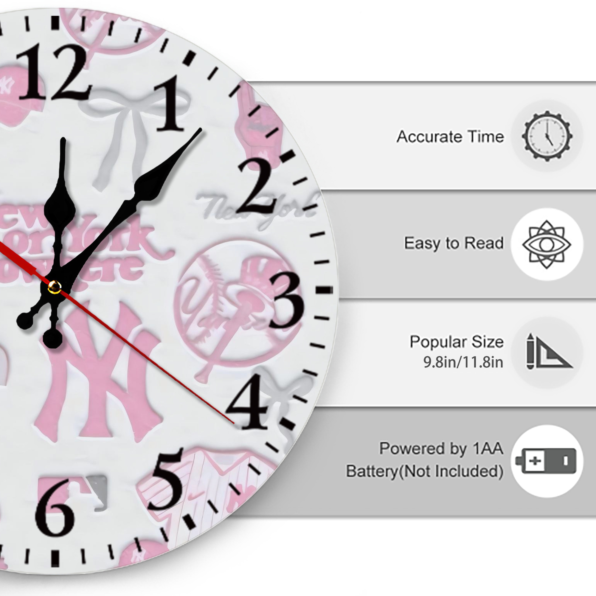 New York Yankees 206 Silent Round Wall Clock – Modern & Stylish DIY Design, Durable Wood Construction, Easy To Install – Perfect For Office, Bedroom, Living Room, And More