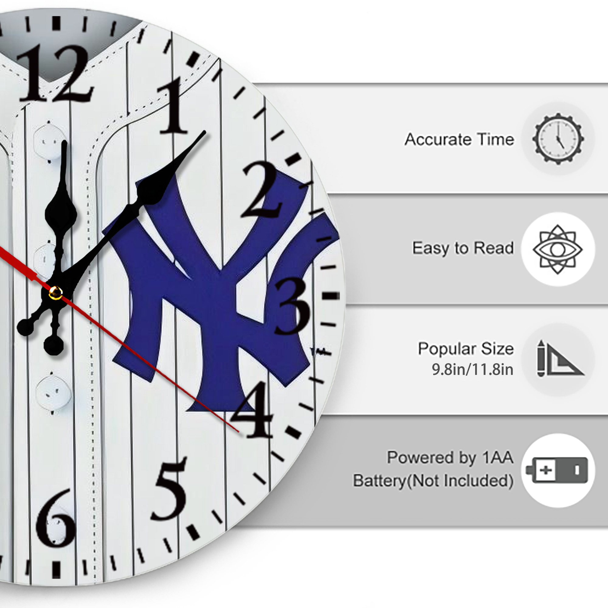 New York Yankees 213 Silent Round Wall Clock – Modern & Stylish DIY Design, Durable Wood Construction, Easy To Install – Perfect For Office, Bedroom, Living Room, And More