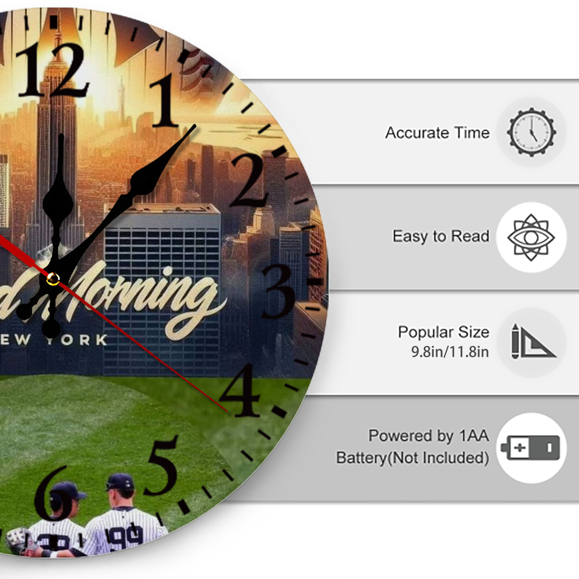 New York Yankees 218 Silent Round Wall Clock – Modern & Stylish DIY Design, Durable Wood Construction, Easy To Install – Perfect For Office, Bedroom, Living Room, And More