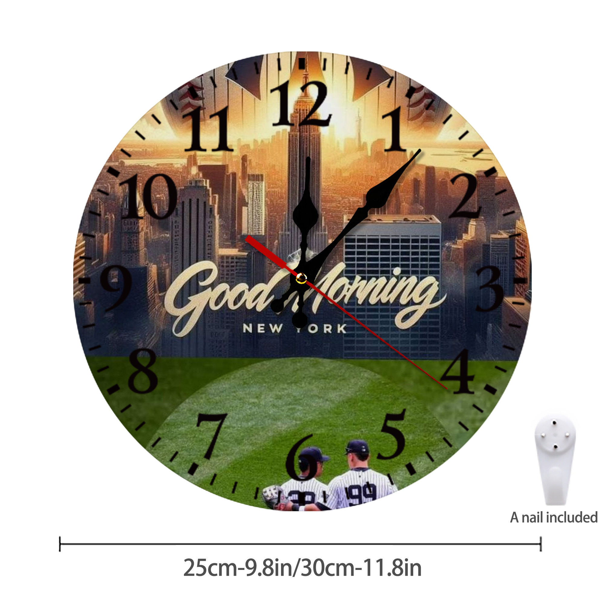 New York Yankees 218 Silent Round Wall Clock – Modern & Stylish DIY Design, Durable Wood Construction, Easy To Install – Perfect For Office, Bedroom, Living Room, And More