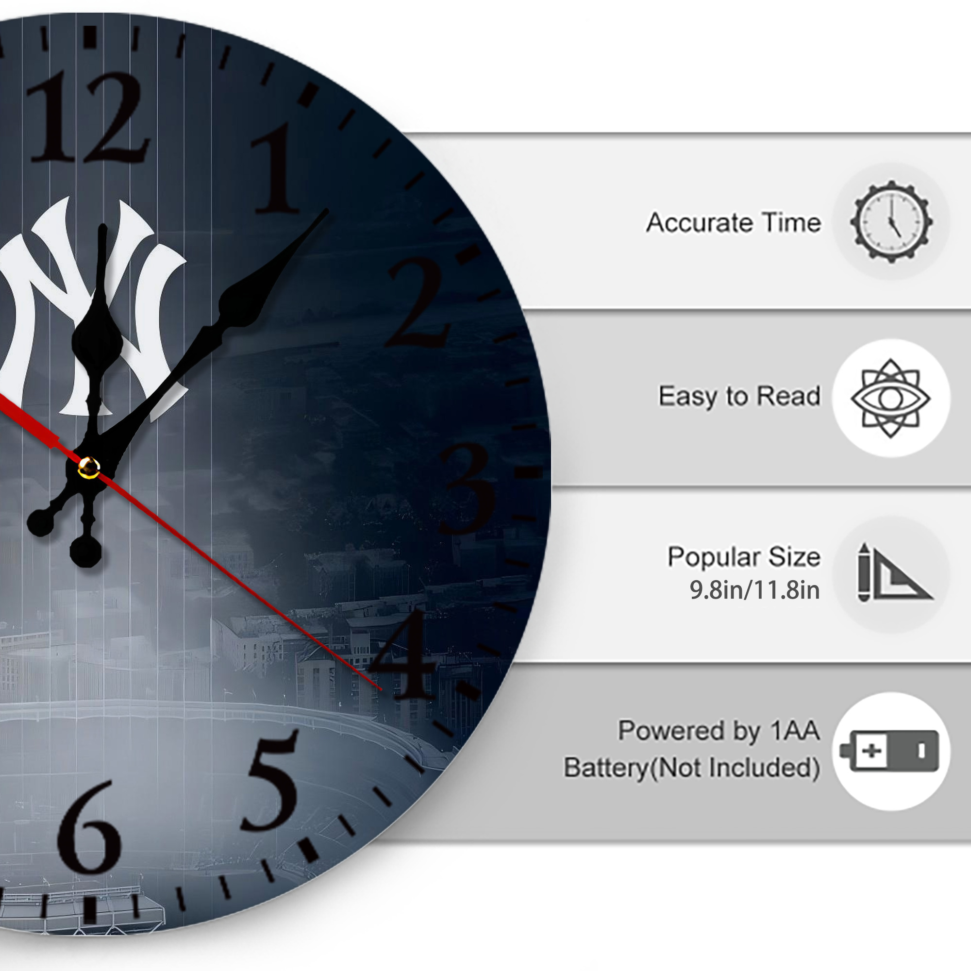 New York Yankees 225 Silent Round Wall Clock – Modern & Stylish DIY Design, Durable Wood Construction, Easy To Install – Perfect For Office, Bedroom, Living Room, And More