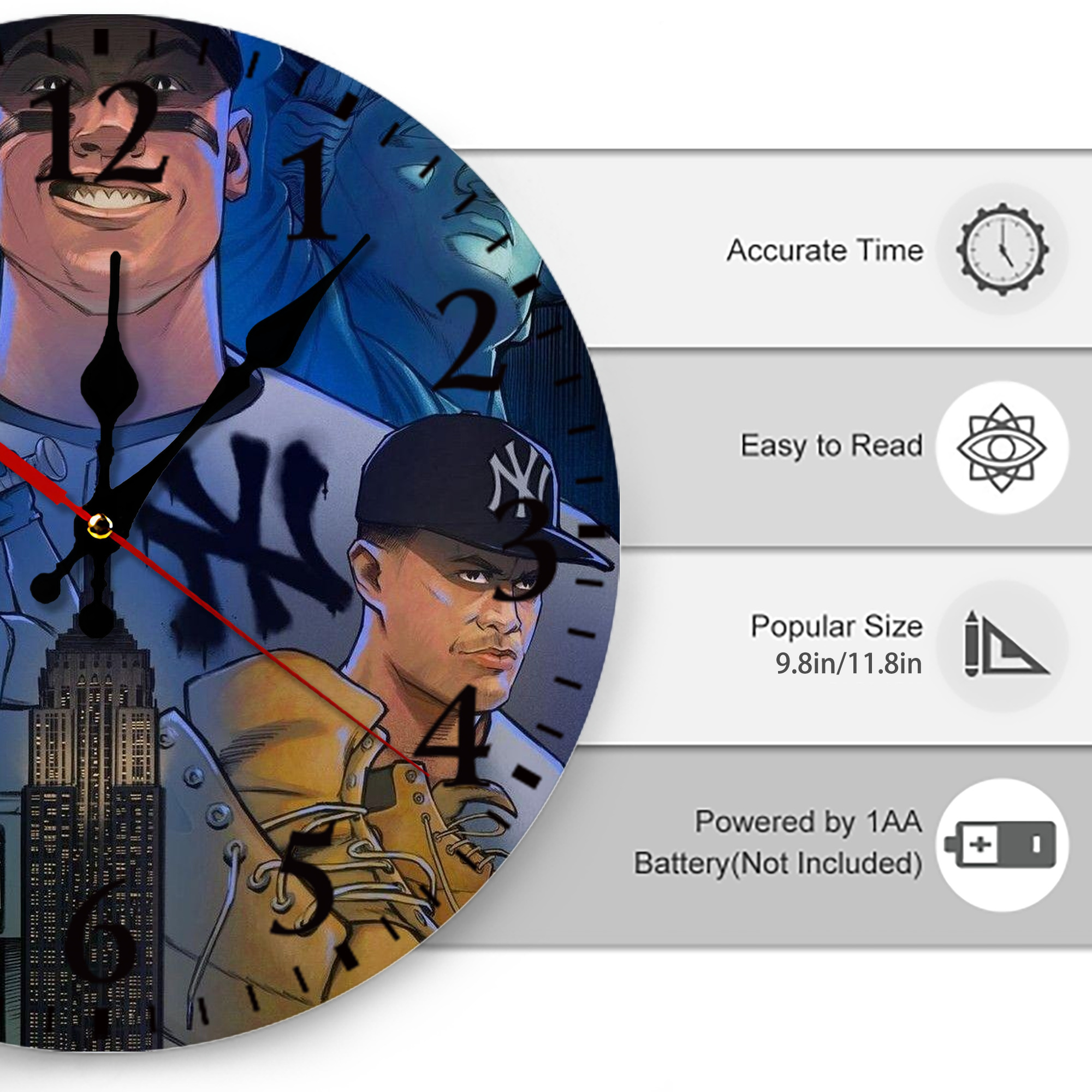 New York Yankees 298 Silent Round Wall Clock – Modern & Stylish DIY Design, Durable Wood Construction, Easy To Install – Perfect For Office, Bedroom, Living Room, And More