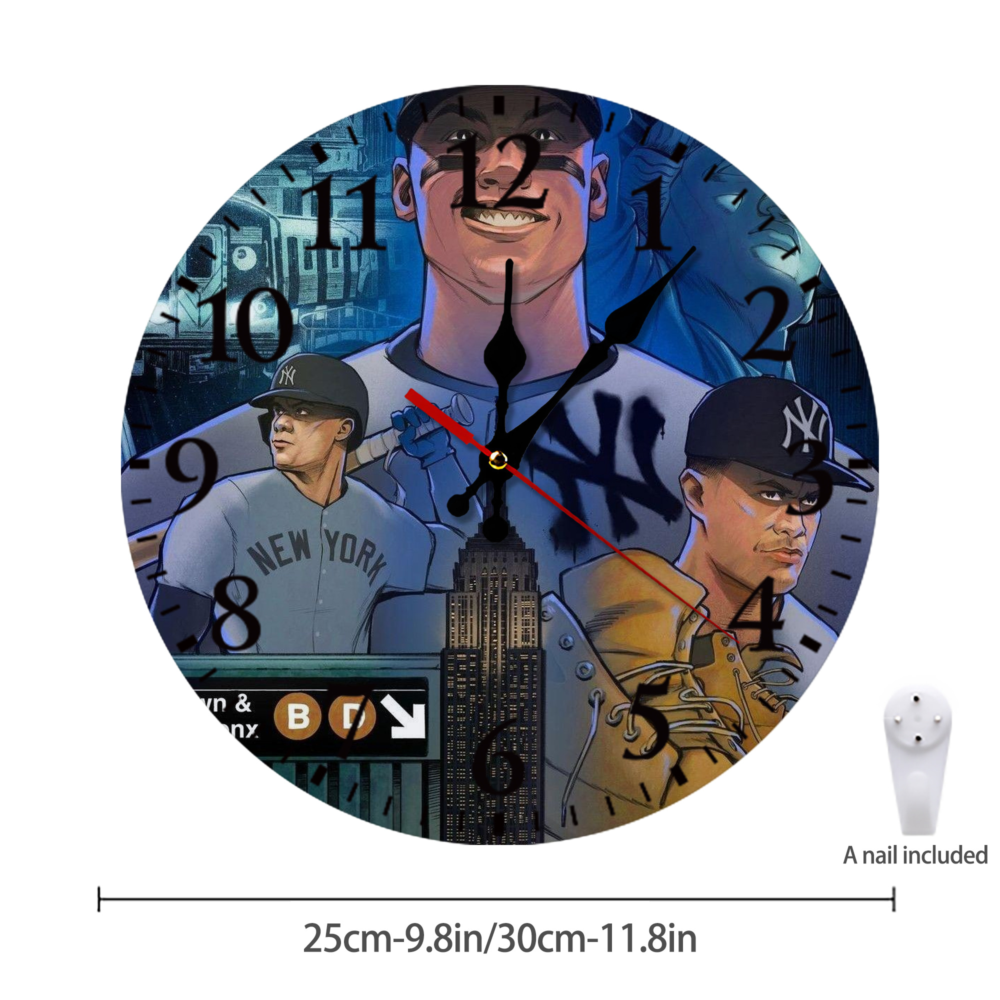 New York Yankees 298 Silent Round Wall Clock – Modern & Stylish DIY Design, Durable Wood Construction, Easy To Install – Perfect For Office, Bedroom, Living Room, And More