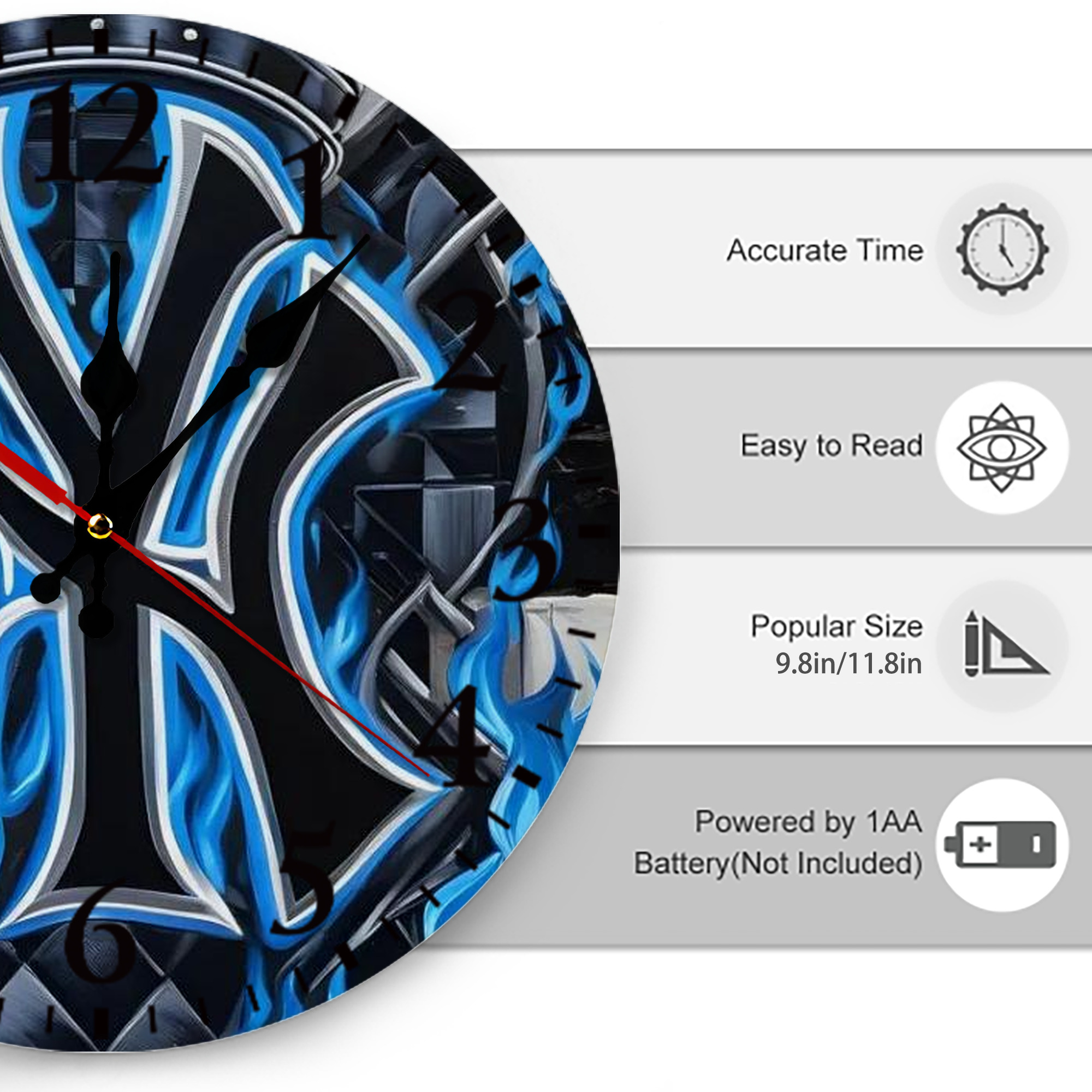 New York Yankees 324 Silent Round Wall Clock – Modern & Stylish DIY Design, Durable Wood Construction, Easy To Install – Perfect For Office, Bedroom, Living Room, And More