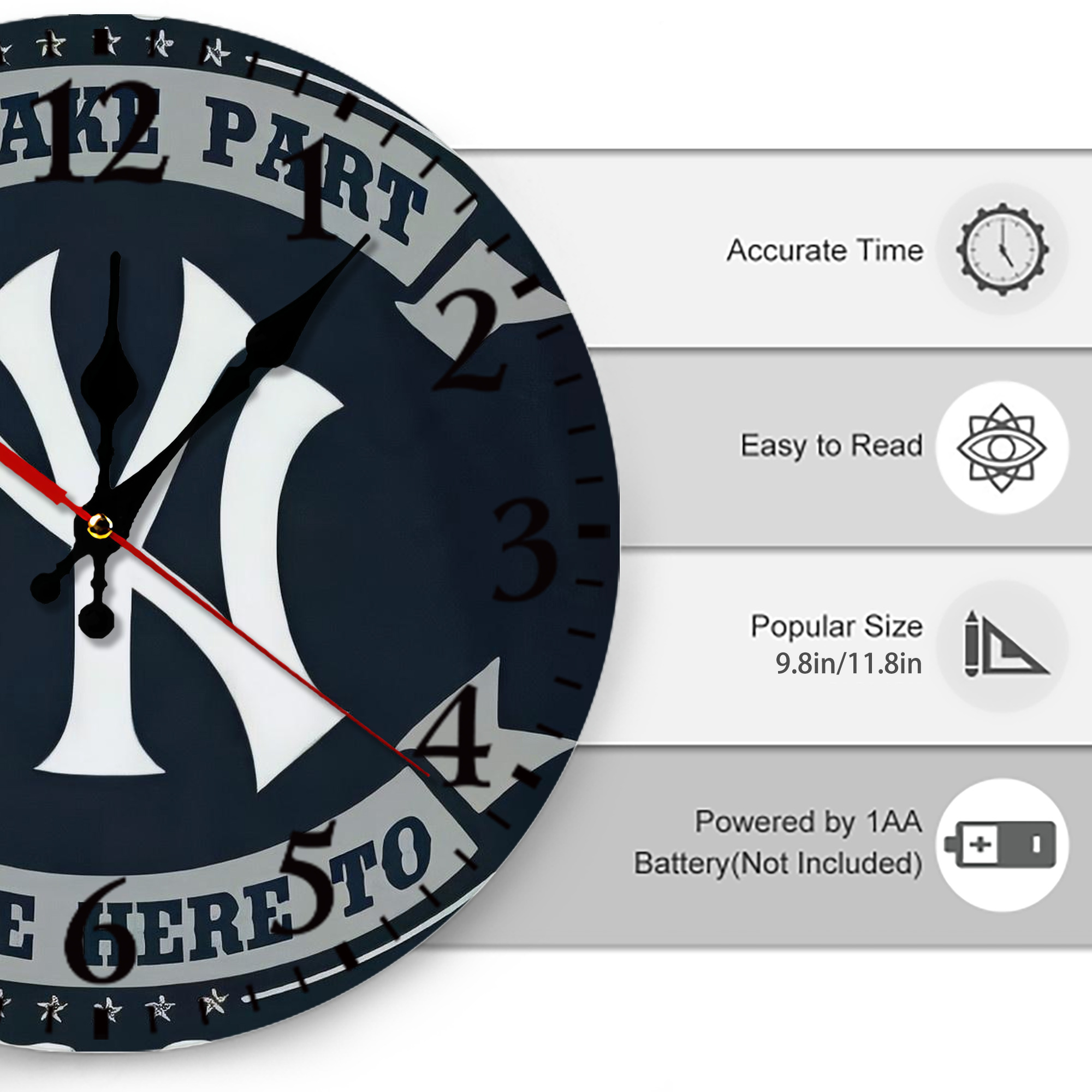 New York Yankees 302 Silent Round Wall Clock – Modern & Stylish DIY Design, Durable Wood Construction, Easy To Install – Perfect For Office, Bedroom, Living Room, And More