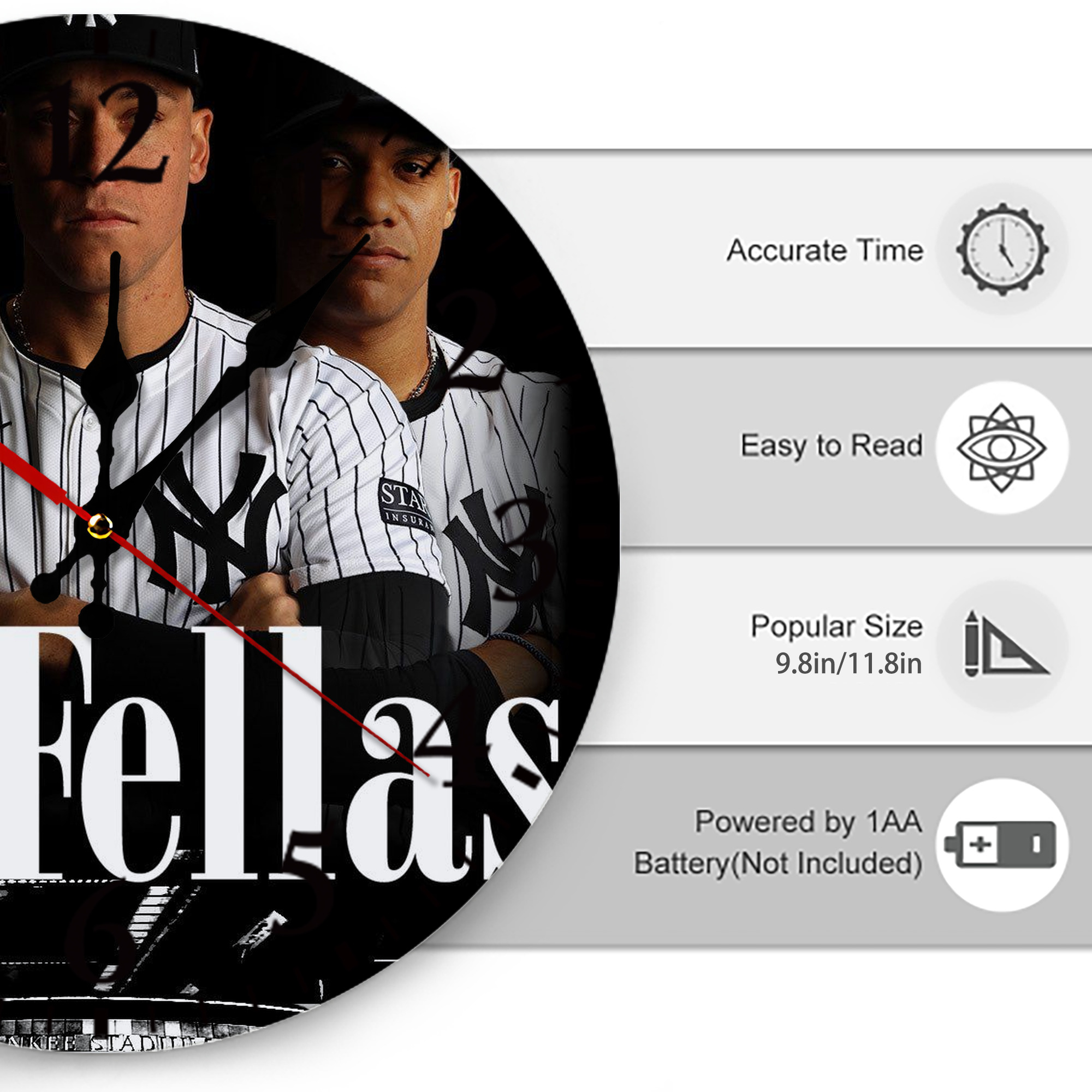 New York Yankees 341 Silent Round Wall Clock – Modern & Stylish DIY Design, Durable Wood Construction, Easy To Install – Perfect For Office, Bedroom, Living Room, And More