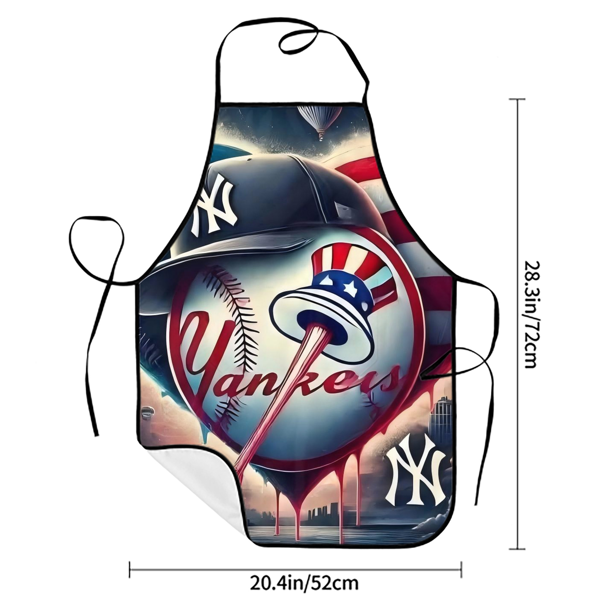 New York Yankees Heart Stain-Resistant Polyester Apron With Pocket – Full Print, Waterproof, Anti-Wrinkle, Anti-Pilling – Ideal For Kitchen, BBQ, Restaurant, Salon & More