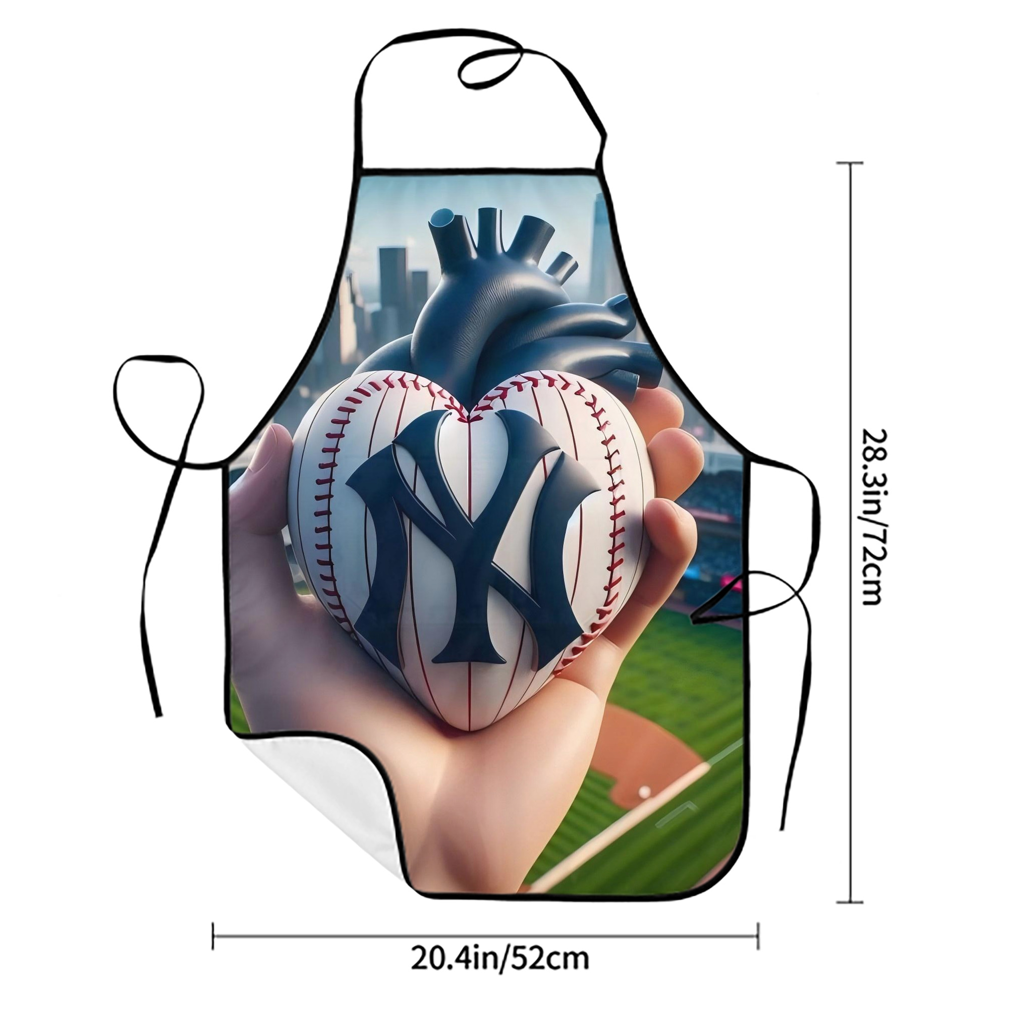 New York Yankees Heart Stain-Resistant Polyester Apron With Pocket – Full Print, Waterproof, Anti-Wrinkle, Anti-Pilling – Ideal For Kitchen, BBQ, Restaurant, Salon & More